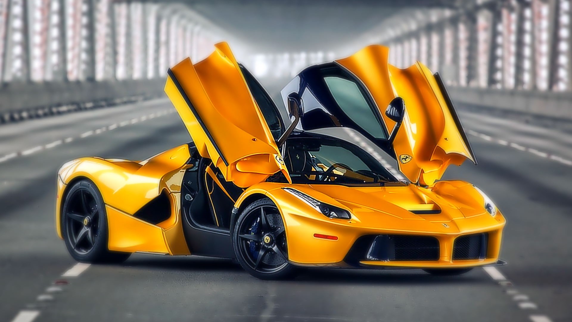 Yellow Ferrari LaFerrari with doors open HD Wallpaper