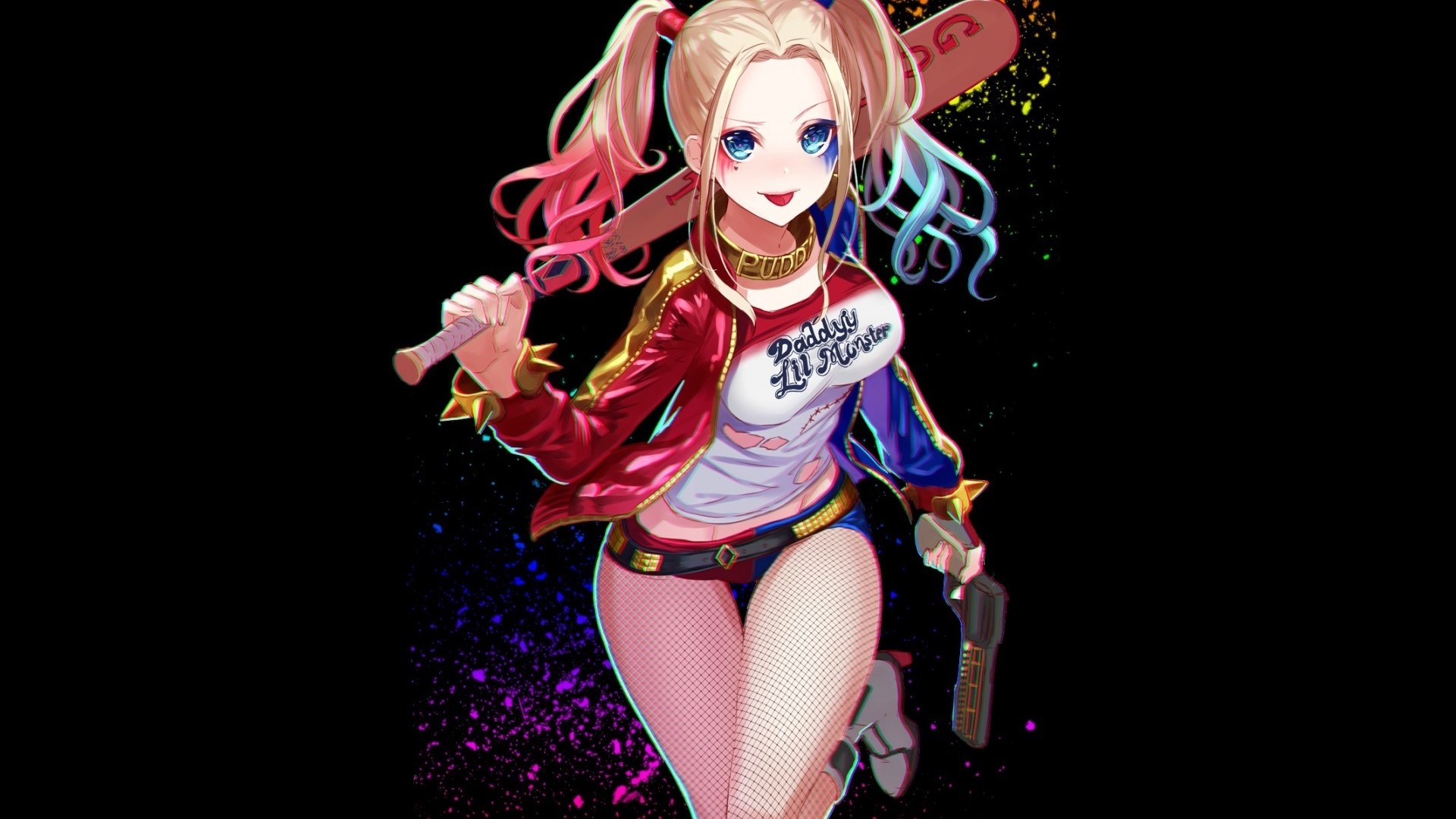 Harley Quinn with baseball bat and gun HD Wallpaper
