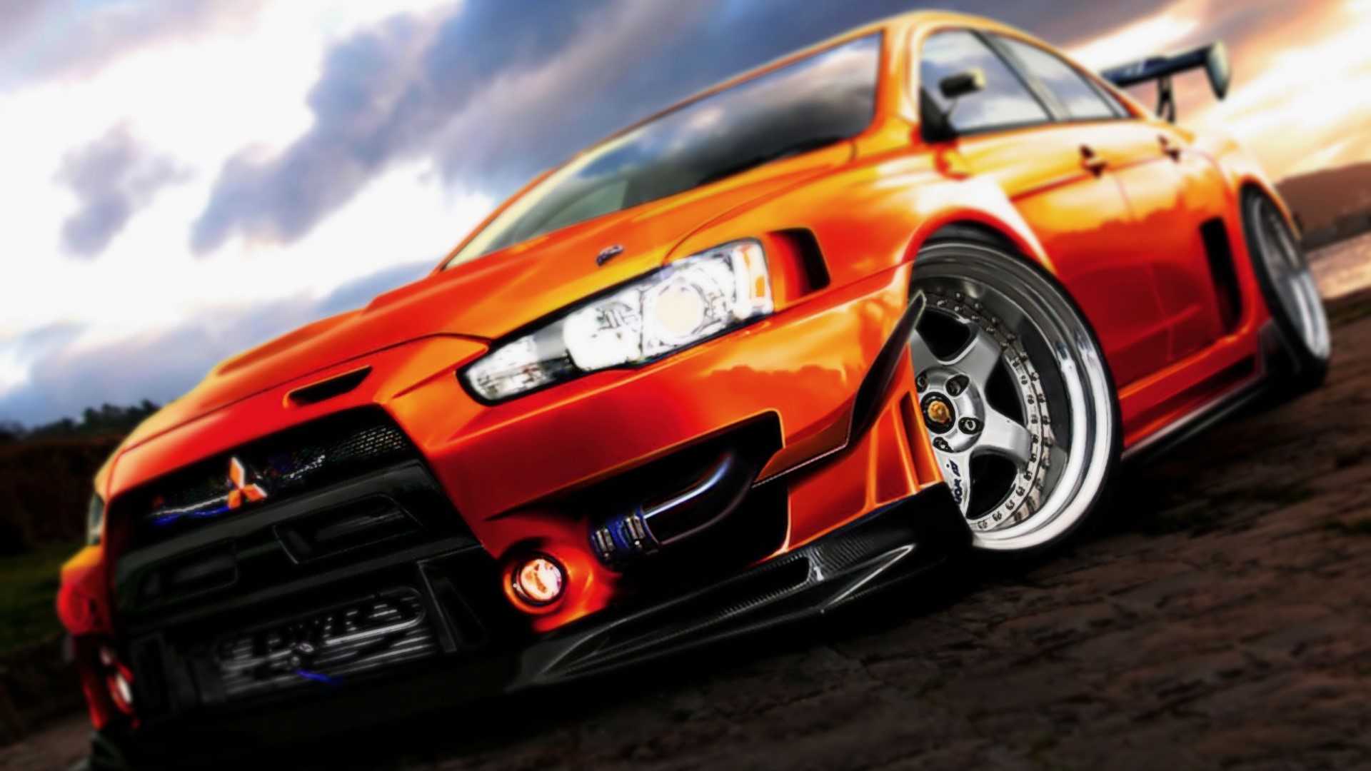 Orange Mitsubishi Lancer Evolution X HD Wallpaper