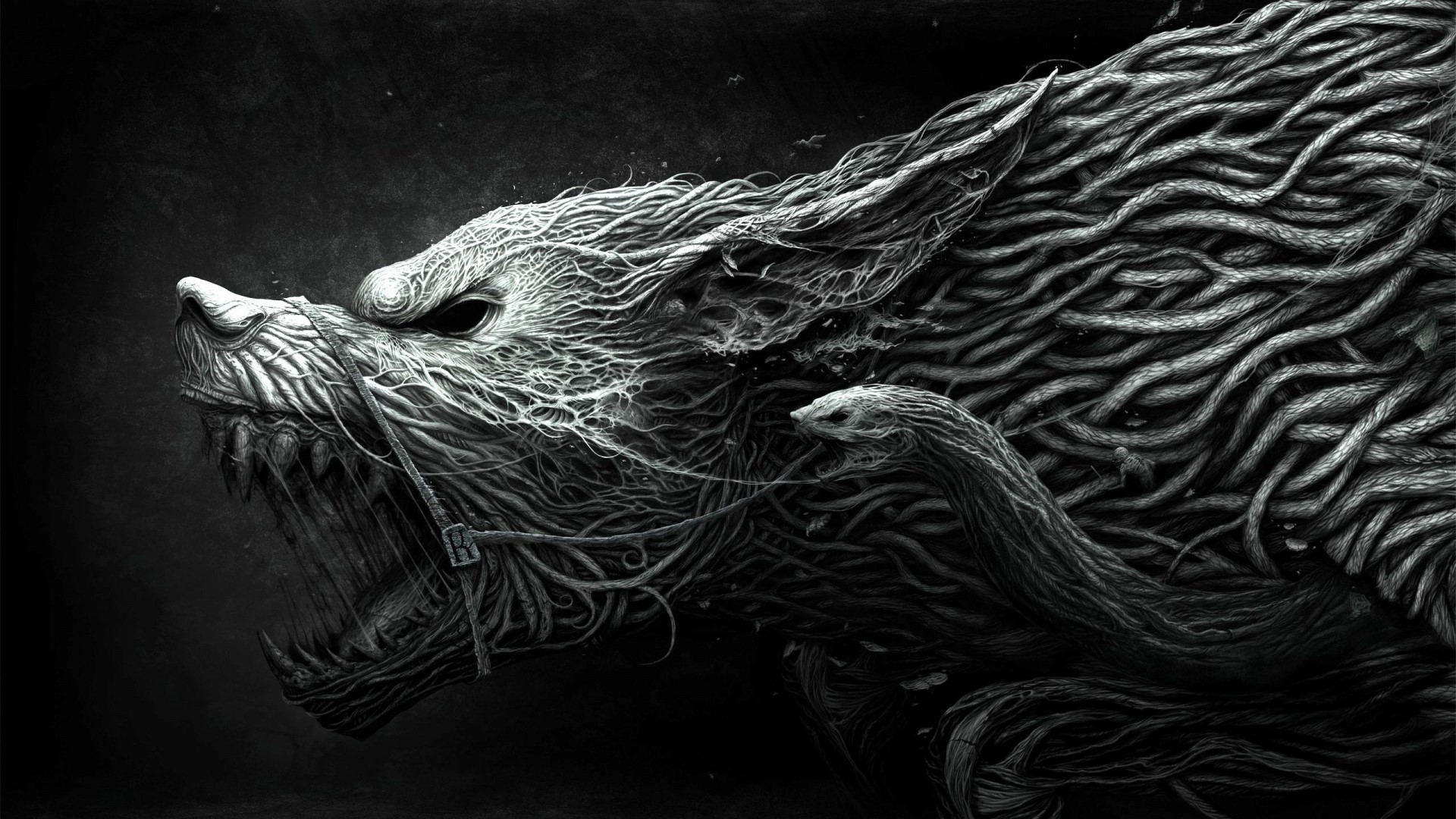 Monstrous wolf made of intertwined ropes HD Wallpaper