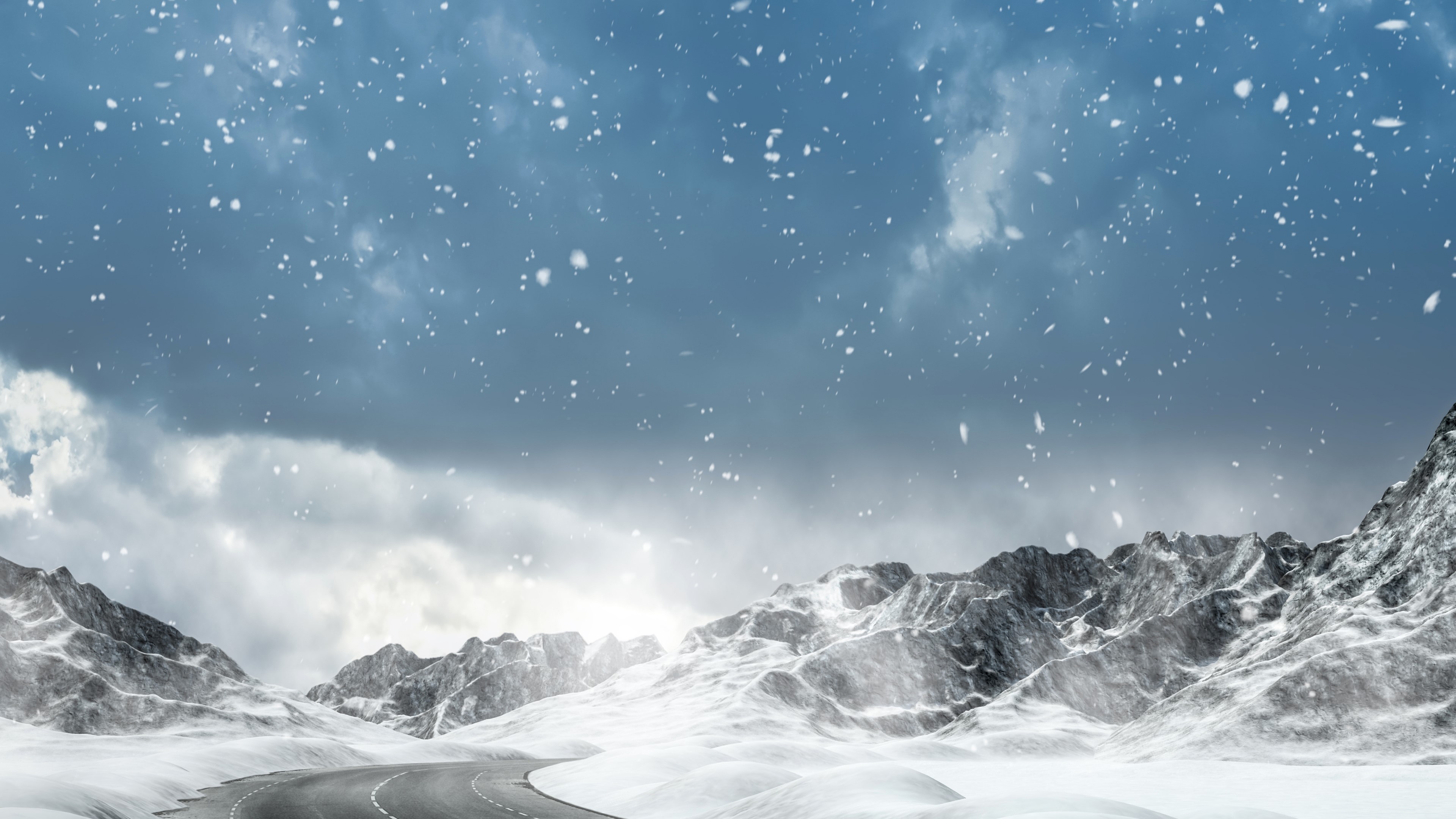 4K Road in Snowy Mountains HD Wallpaper