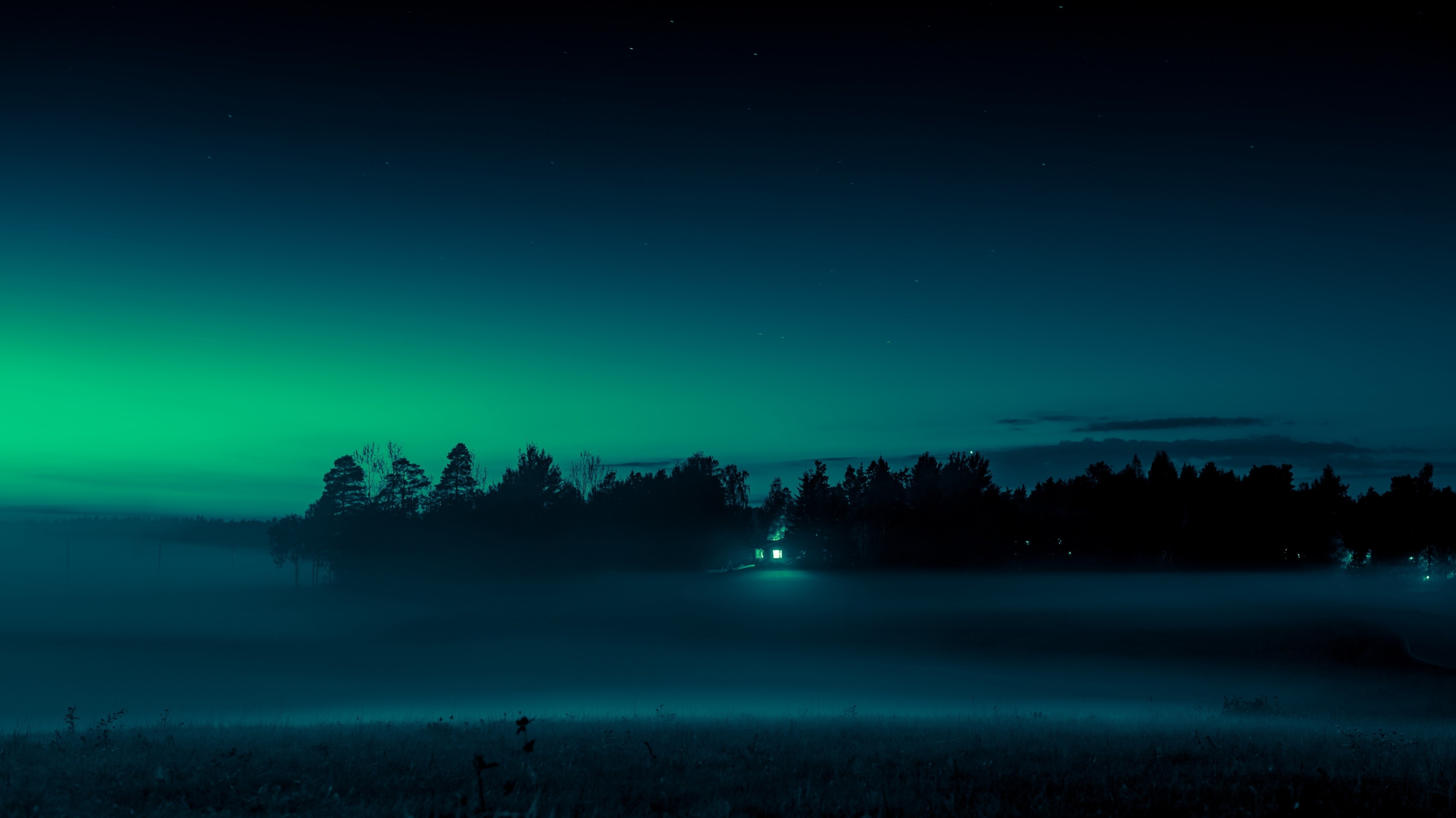 4K Foggy Night Landscape with House HD Wallpaper