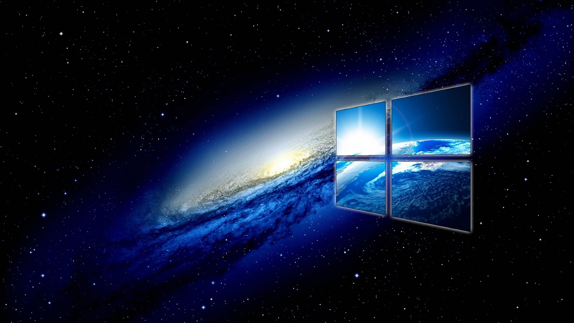 Windows 10 logo over galaxy and Earth HD Wallpaper