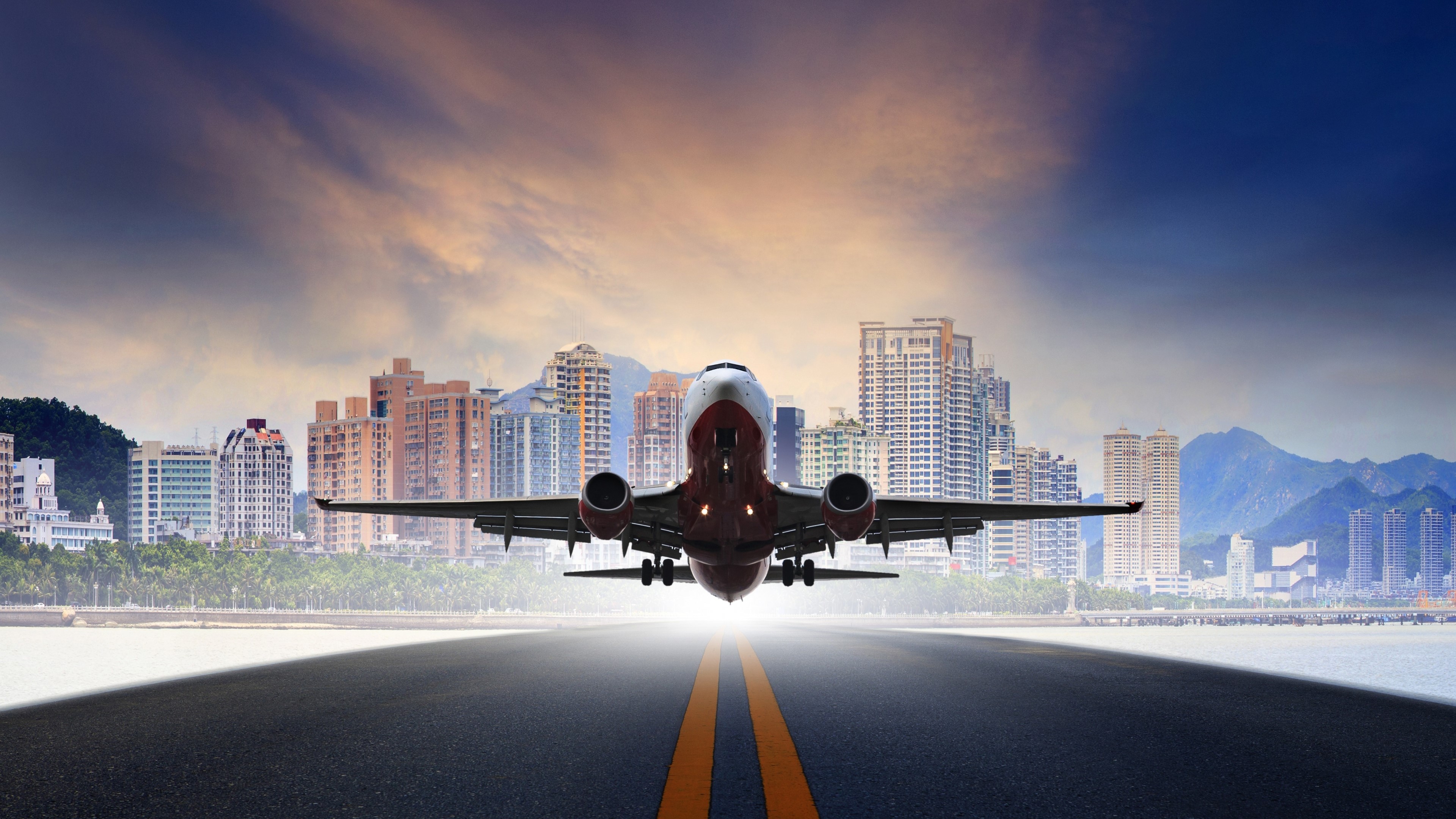 Airplane Taking Off Over City HD Wallpaper