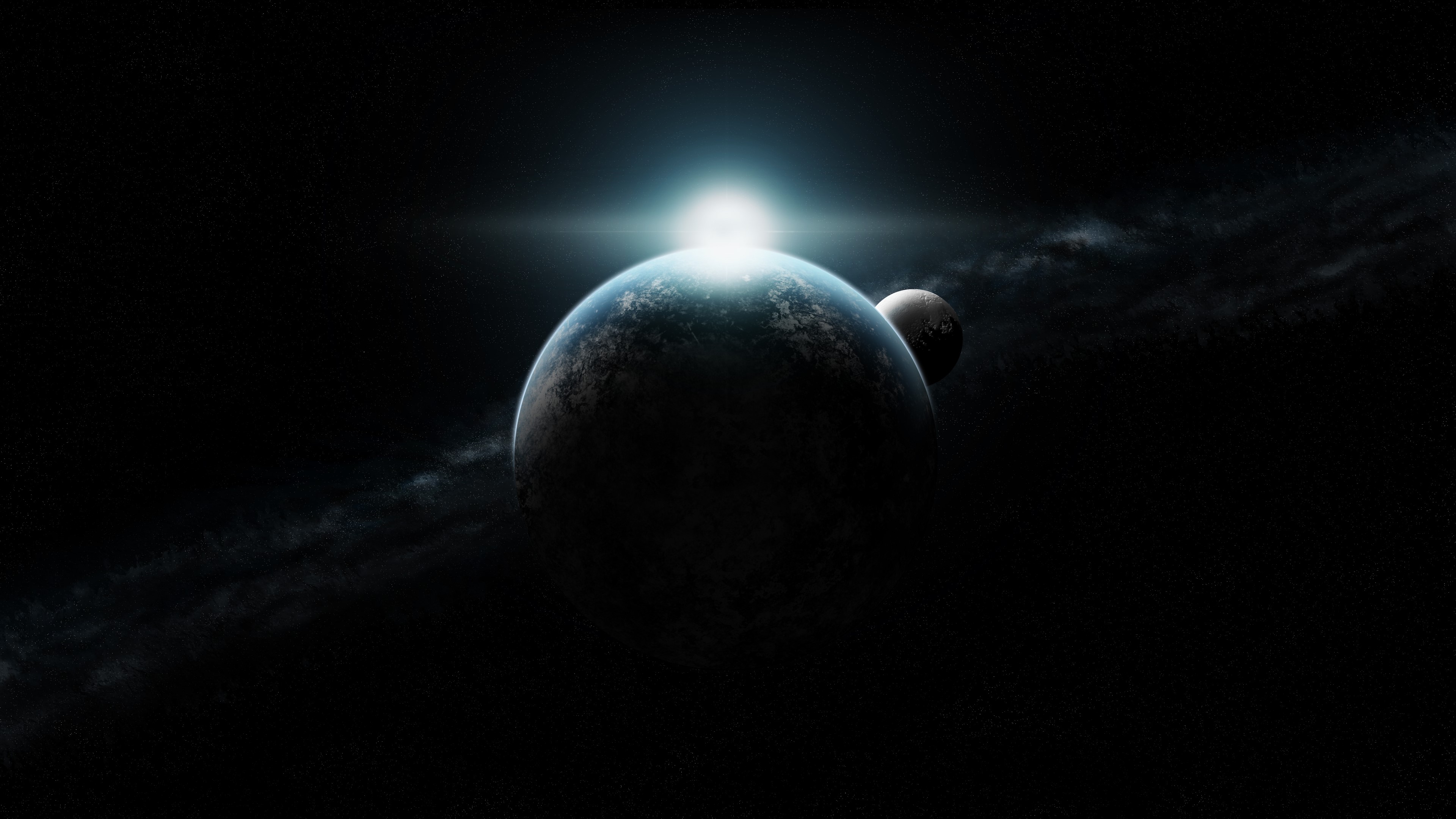 4K Planet and Moon in Space HD Wallpaper