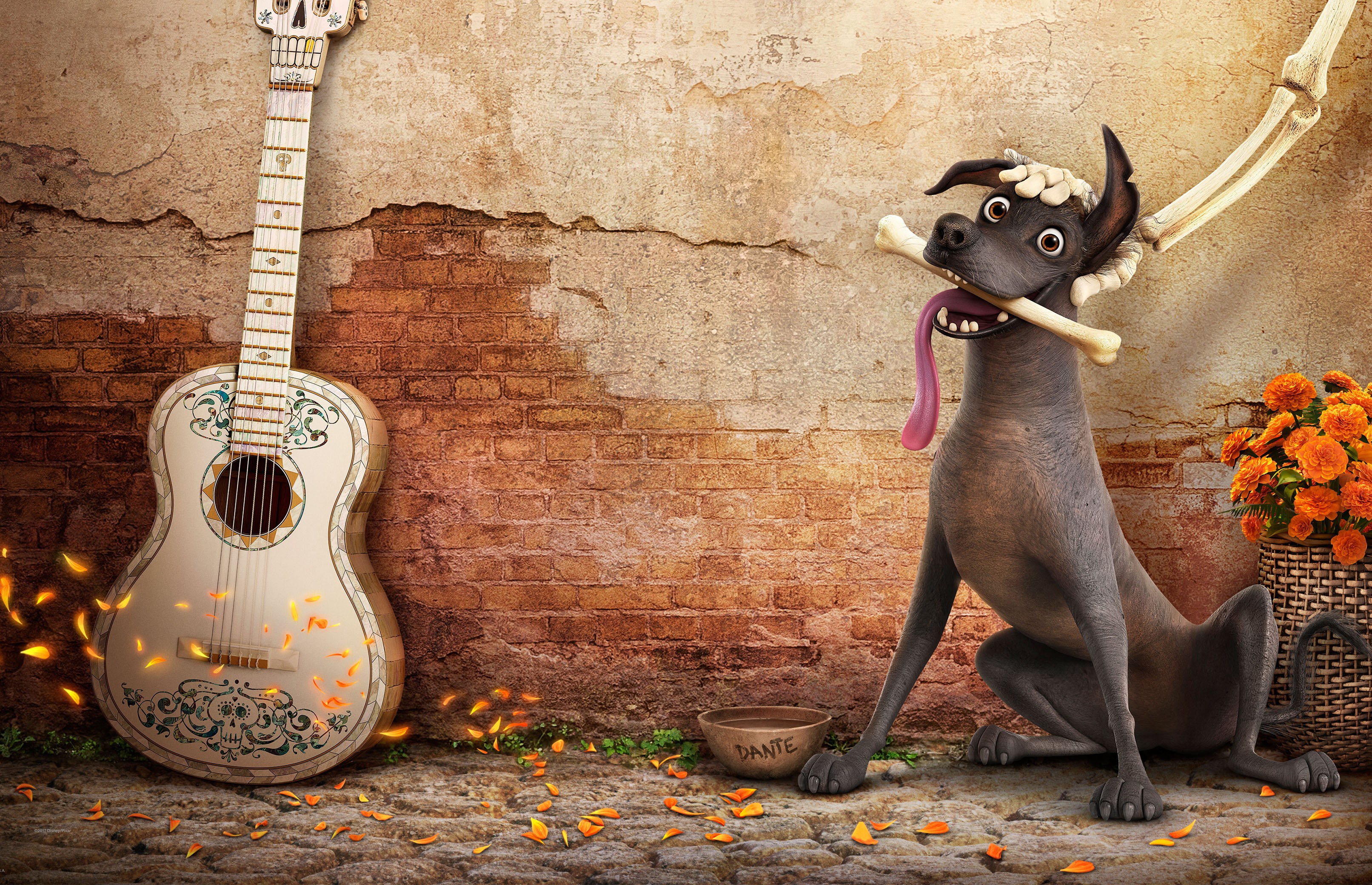 Dante the dog and a guitar from Coco HD Wallpaper