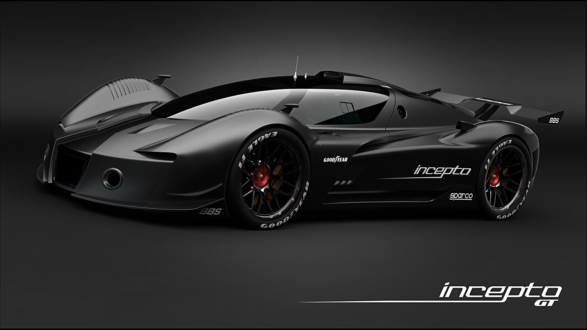 Black Incepto GT sportscar with Goodyear tires HD Wallpaper