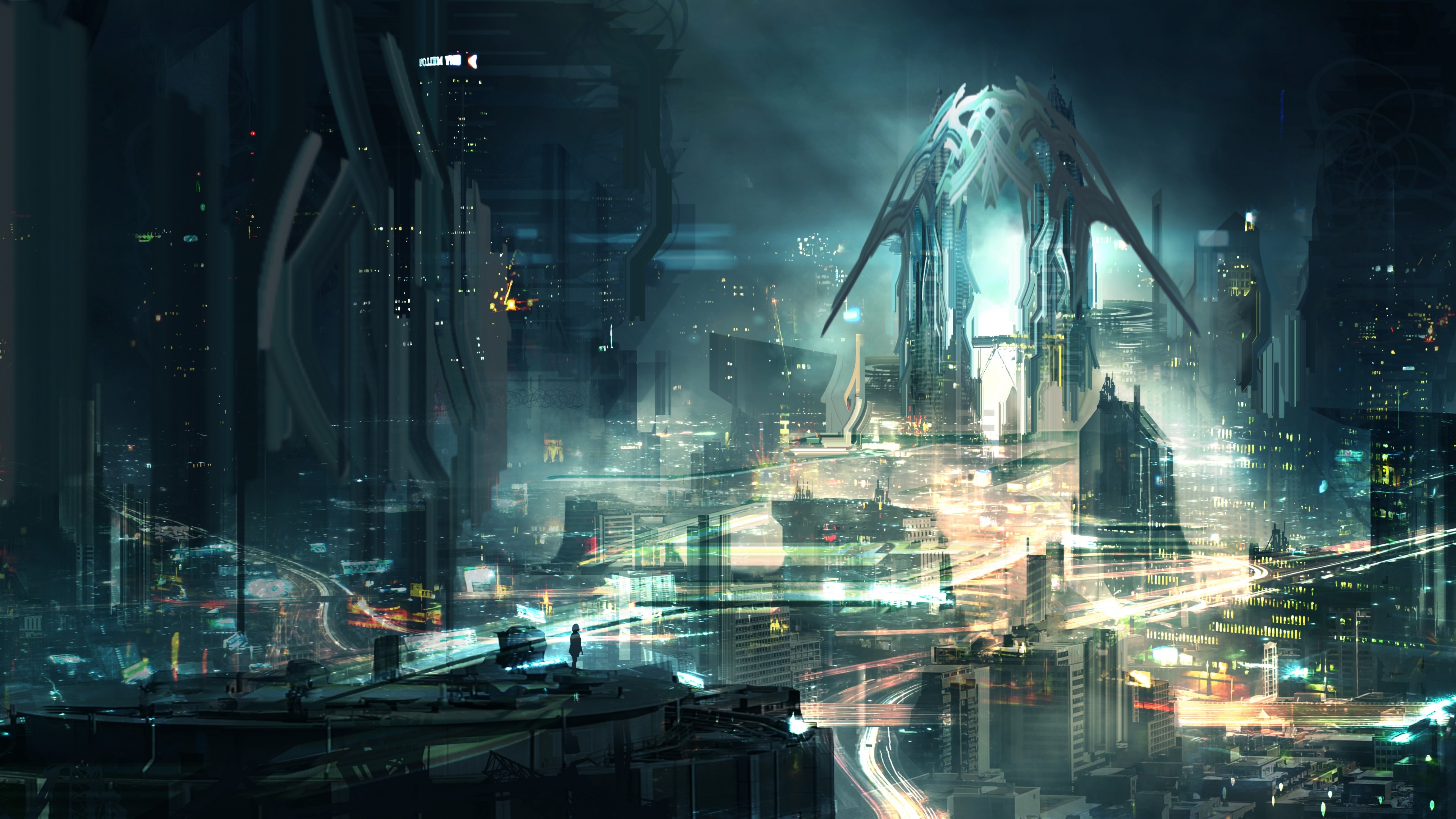 4K Futuristic Cityscape with Alien Architecture HD Wallpaper