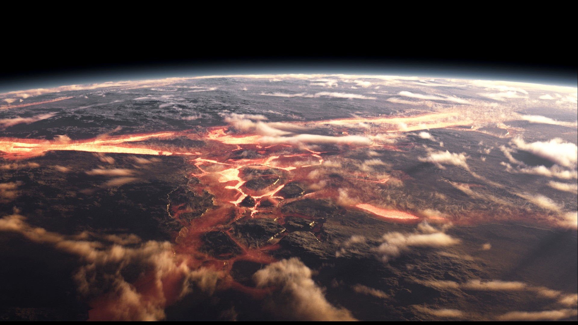 Planet with active volcanoes from space HD Wallpaper