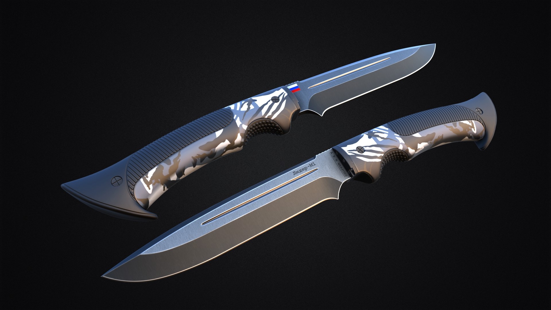 Two knives with camouflage handles and Russian flag HD Wallpaper