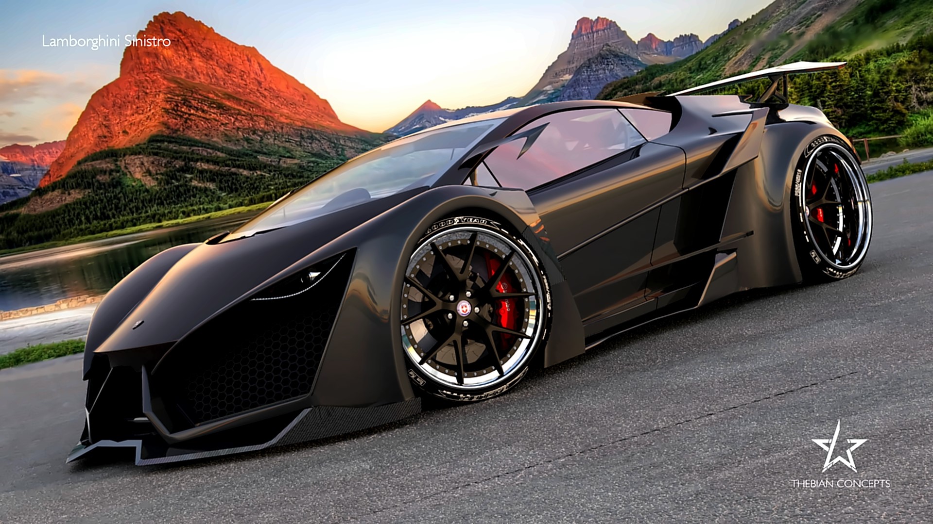 Lamborghini Sinistro concept car with mountains HD Wallpaper