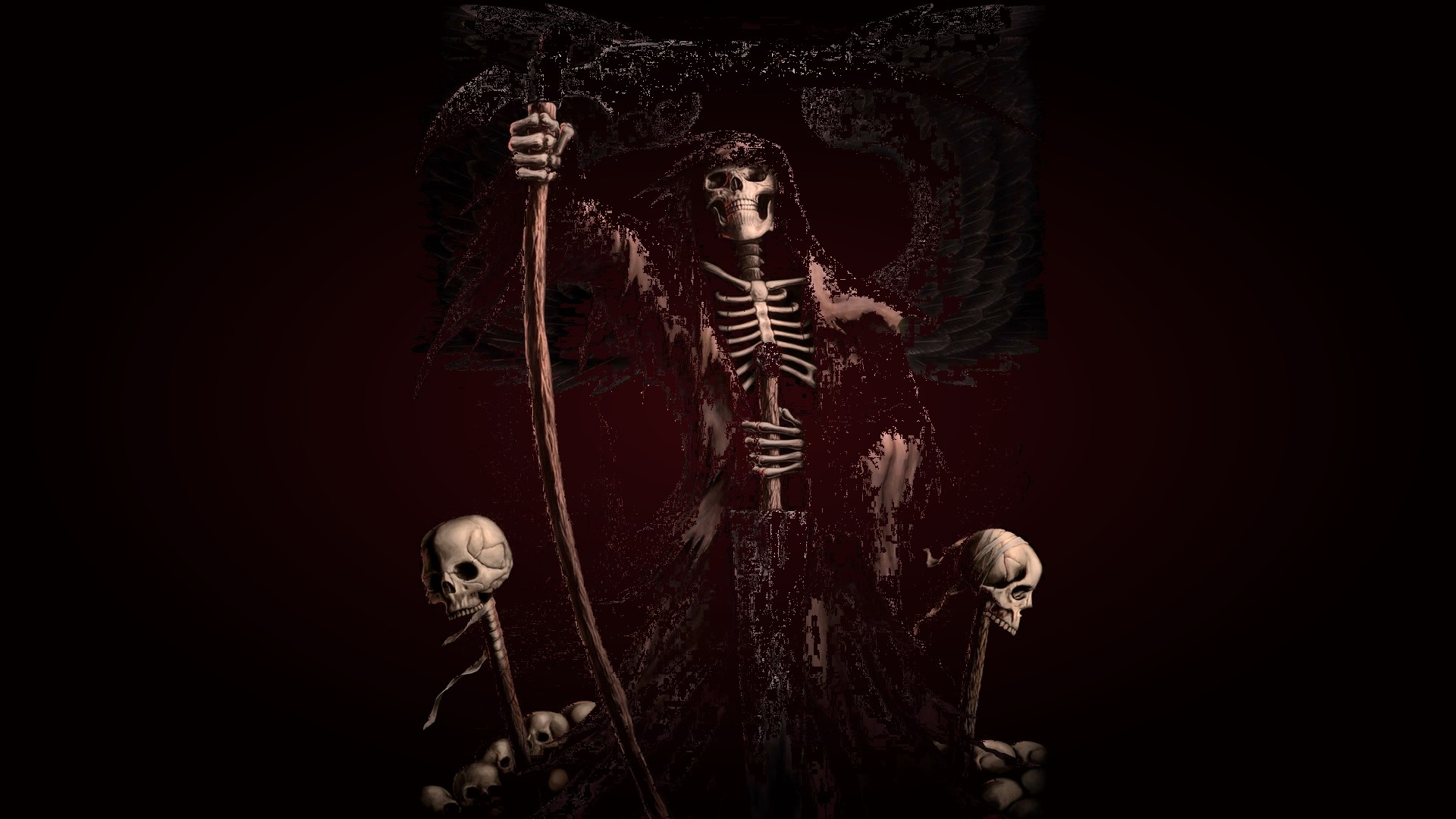 The Grim Reaper with skulls and wings HD Wallpaper