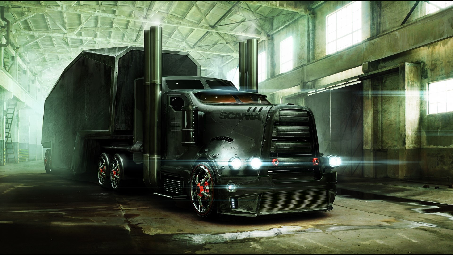Scania truck in a warehouse HD Wallpaper