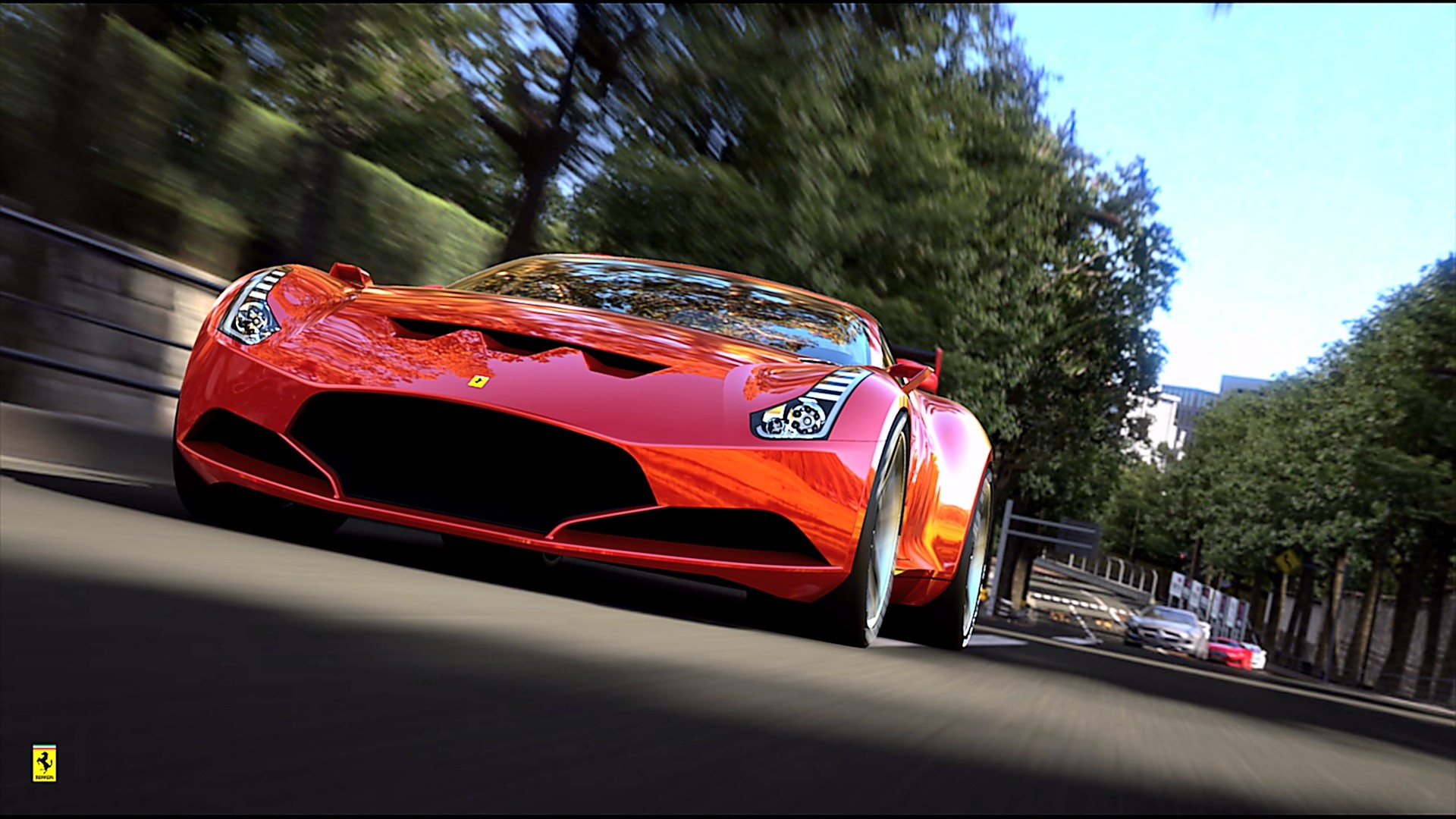 Red Ferrari driving on a road HD Wallpaper