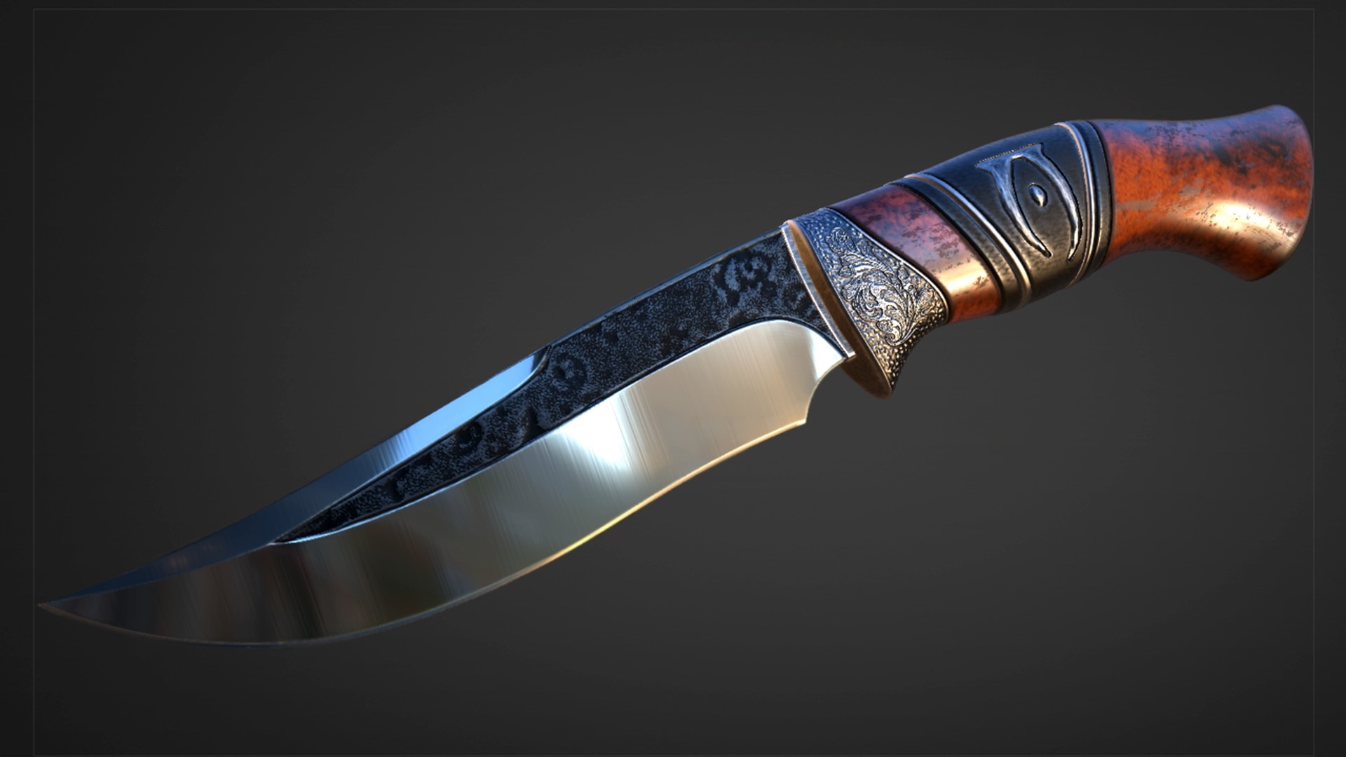 Ornate Hunting Knife with Silver and Wood Handle HD Wallpaper