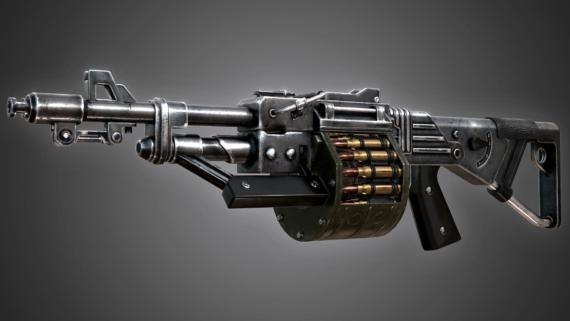 Futuristic Machine Gun with Drum Magazine HD Wallpaper