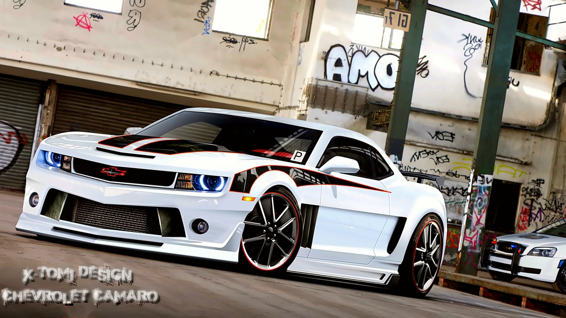White Chevrolet Camaro with custom design HD Wallpaper