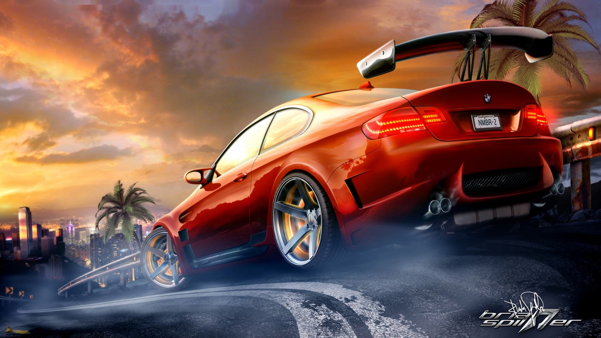 Red BMW M3 with Spoiler on City Road HD Wallpaper