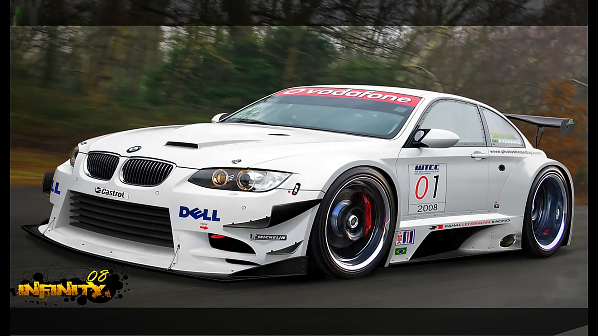 White BMW WTCC Race Car with Vodafone and Dell Logos HD Wallpaper