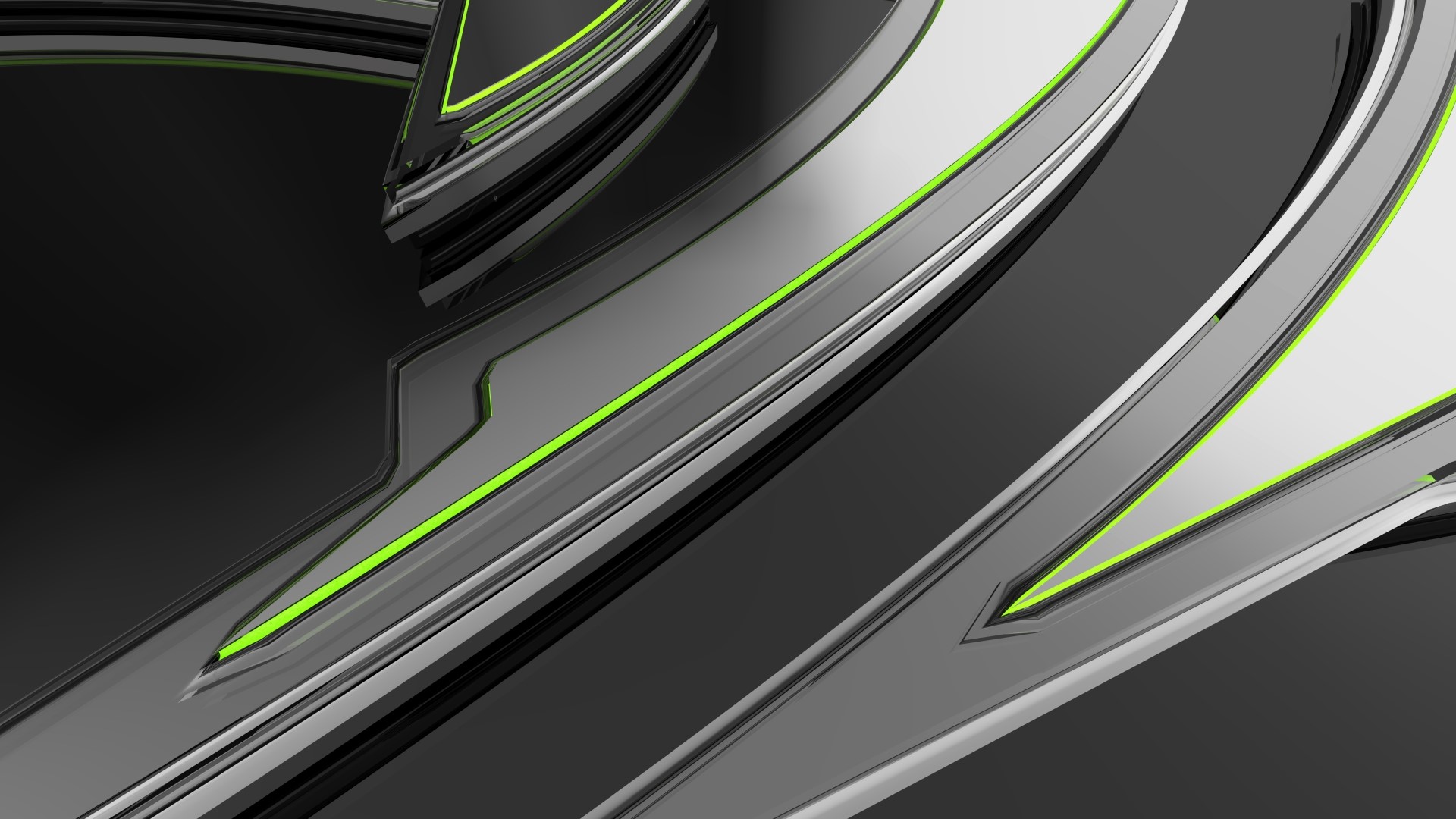 Abstract Metallic Shapes with Neon Green Accents HD Wallpaper