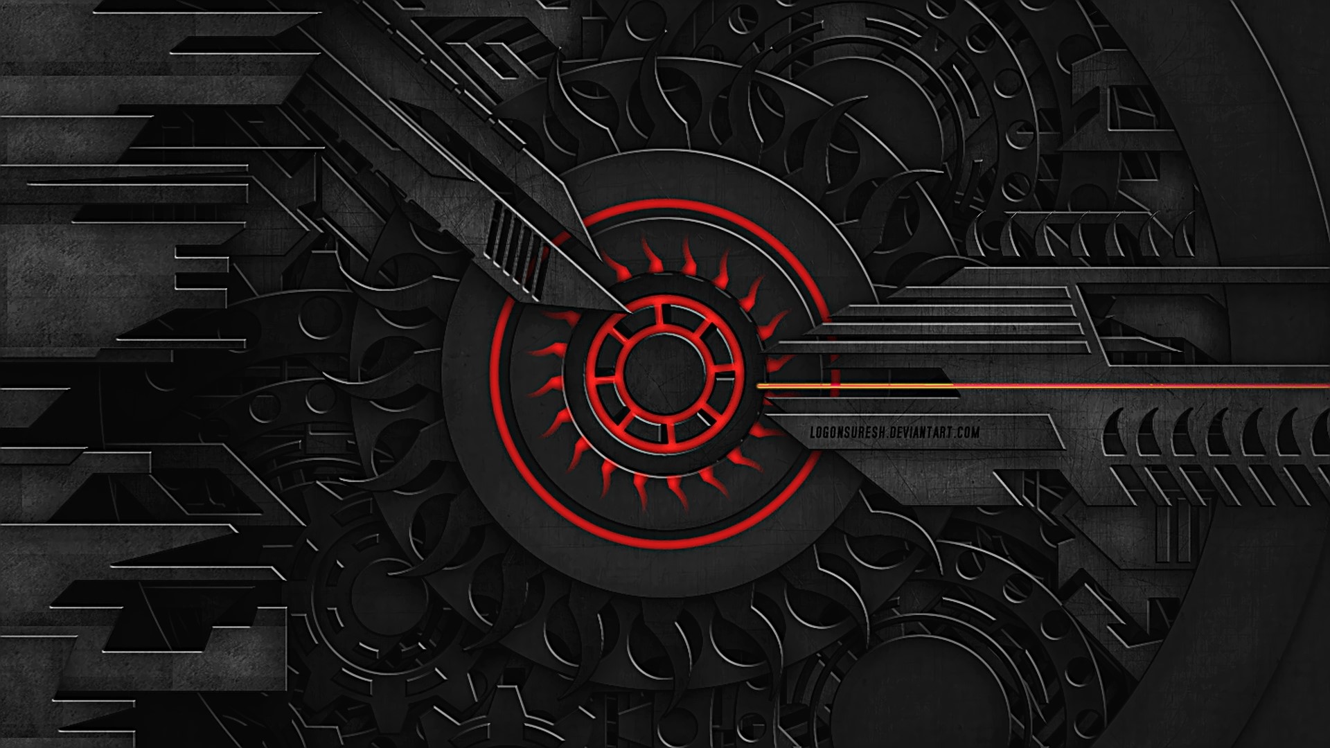 Abstract mechanical design with red accents HD Wallpaper