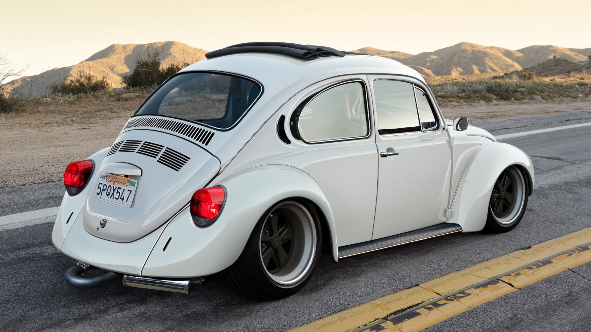 White Volkswagen Beetle with California License Plate HD Wallpaper