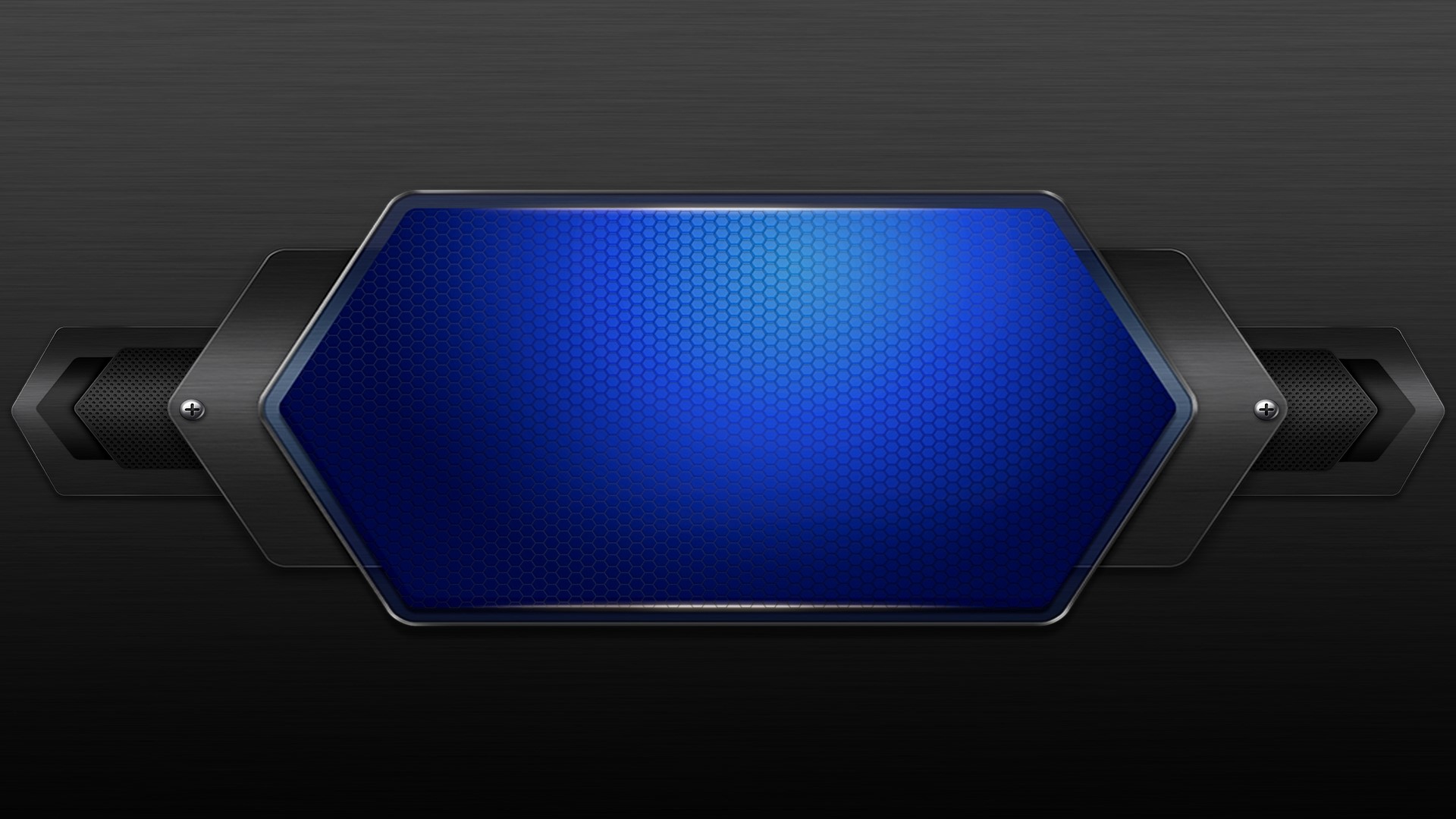 Hexagonal Blue Panel on Brushed Metal Background HD Wallpaper