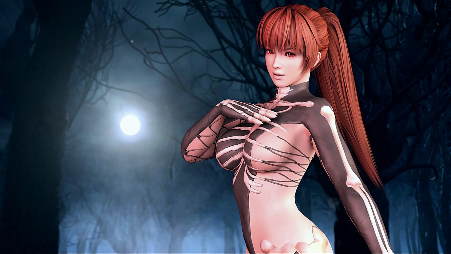 Girl in Skeleton Costume in Forest HD Wallpaper