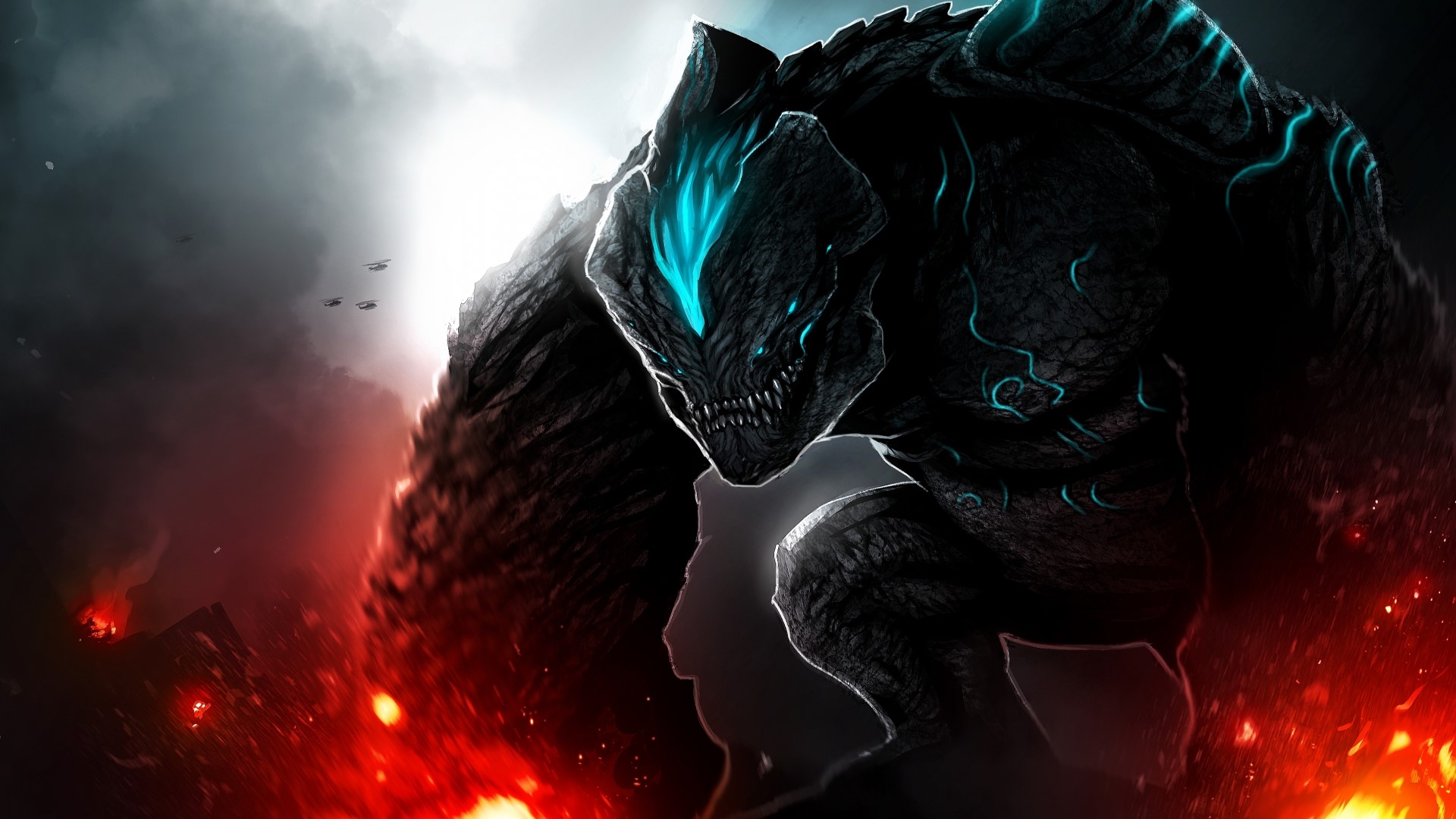 Monster in a fiery landscape HD Wallpaper