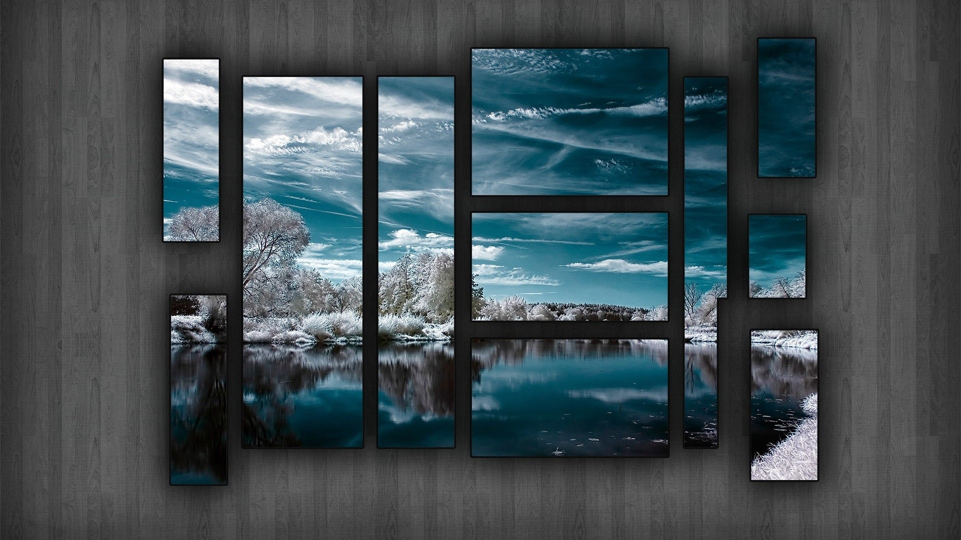 Collage of framed winter landscape photographs HD Wallpaper
