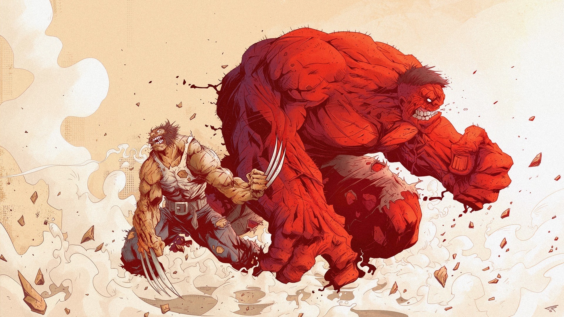 Red Hulk and Wolverine fighting HD Wallpaper