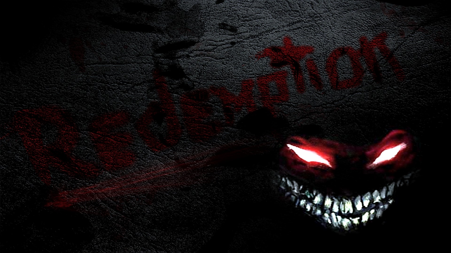 Demon with glowing red eyes and sharp teeth HD Wallpaper