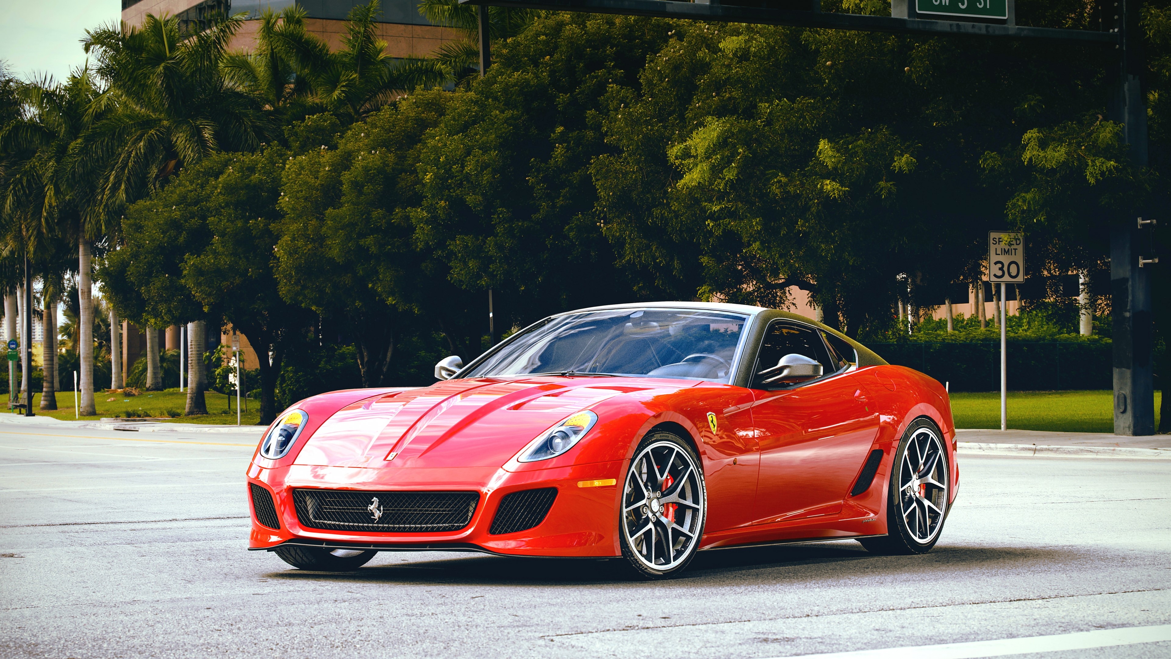 Red Ferrari 599 GTO on a City Street HD Wallpaper