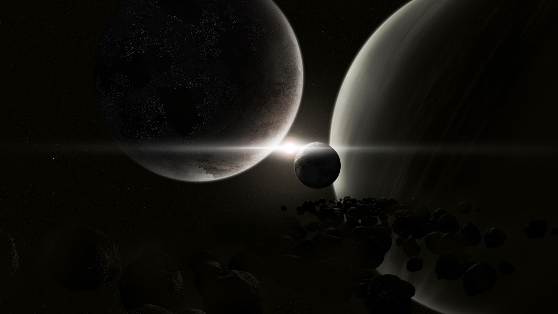 Planets and asteroid belt in space HD Wallpaper