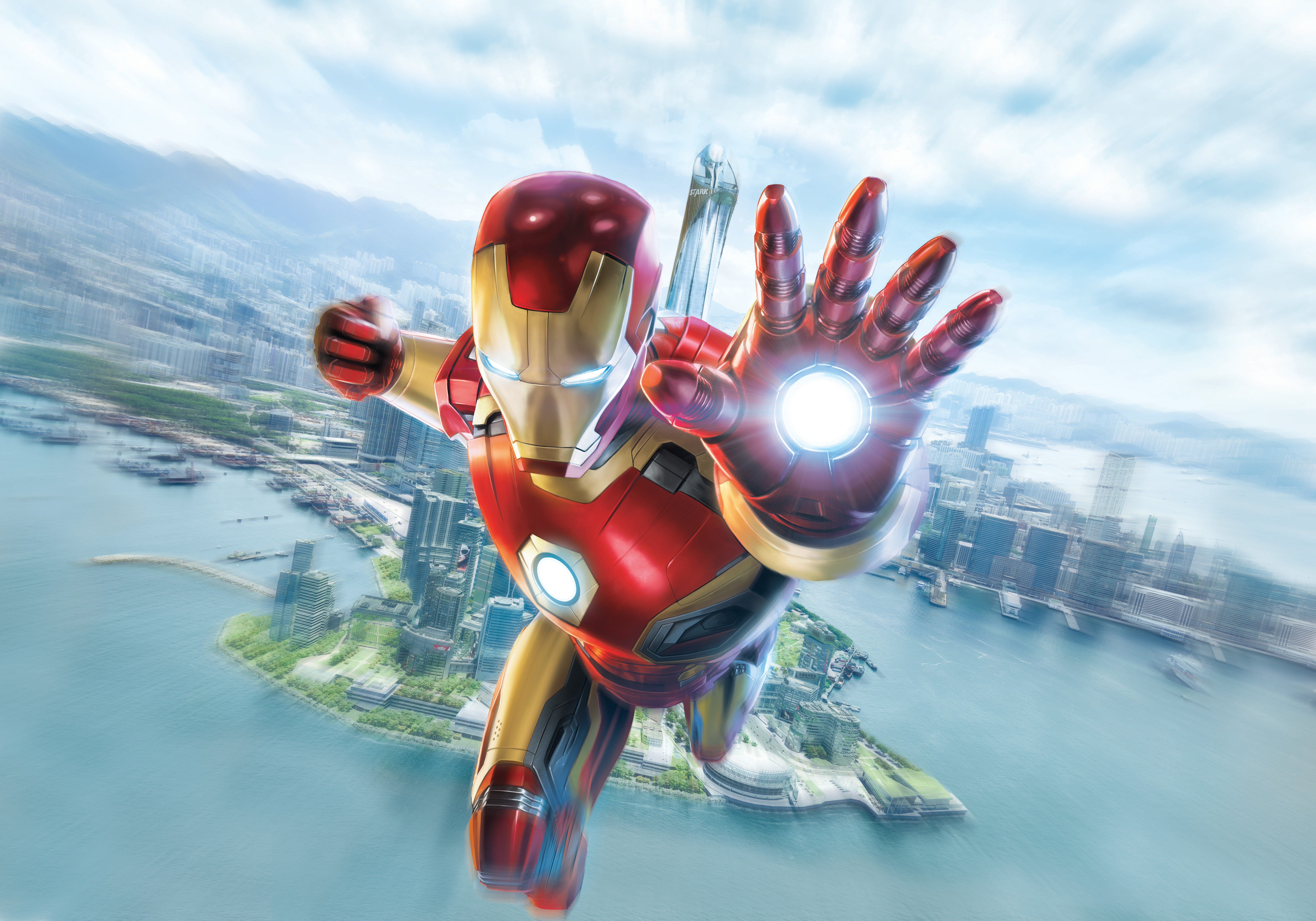 Iron Man from Marvel flying over Hong Kong HD Wallpaper