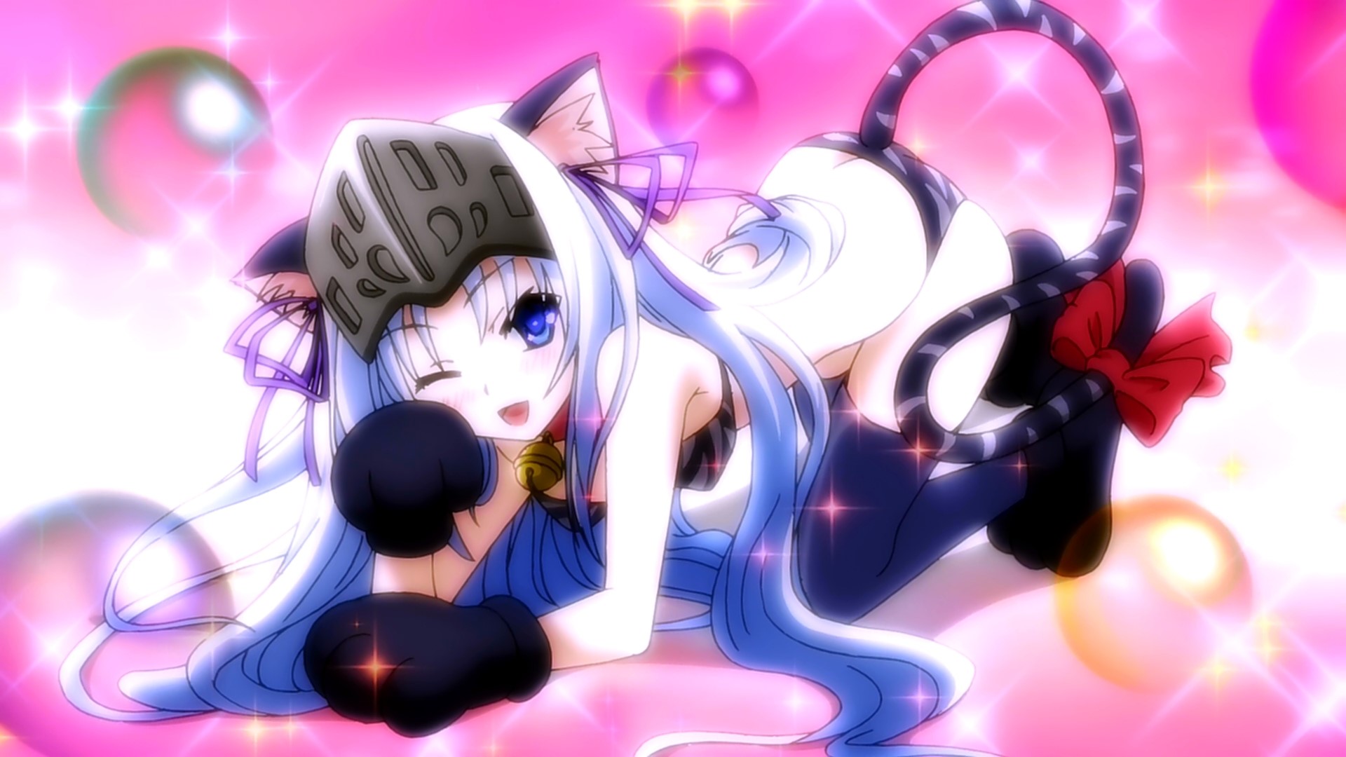 Anime girl with cat ears and tail HD Wallpaper