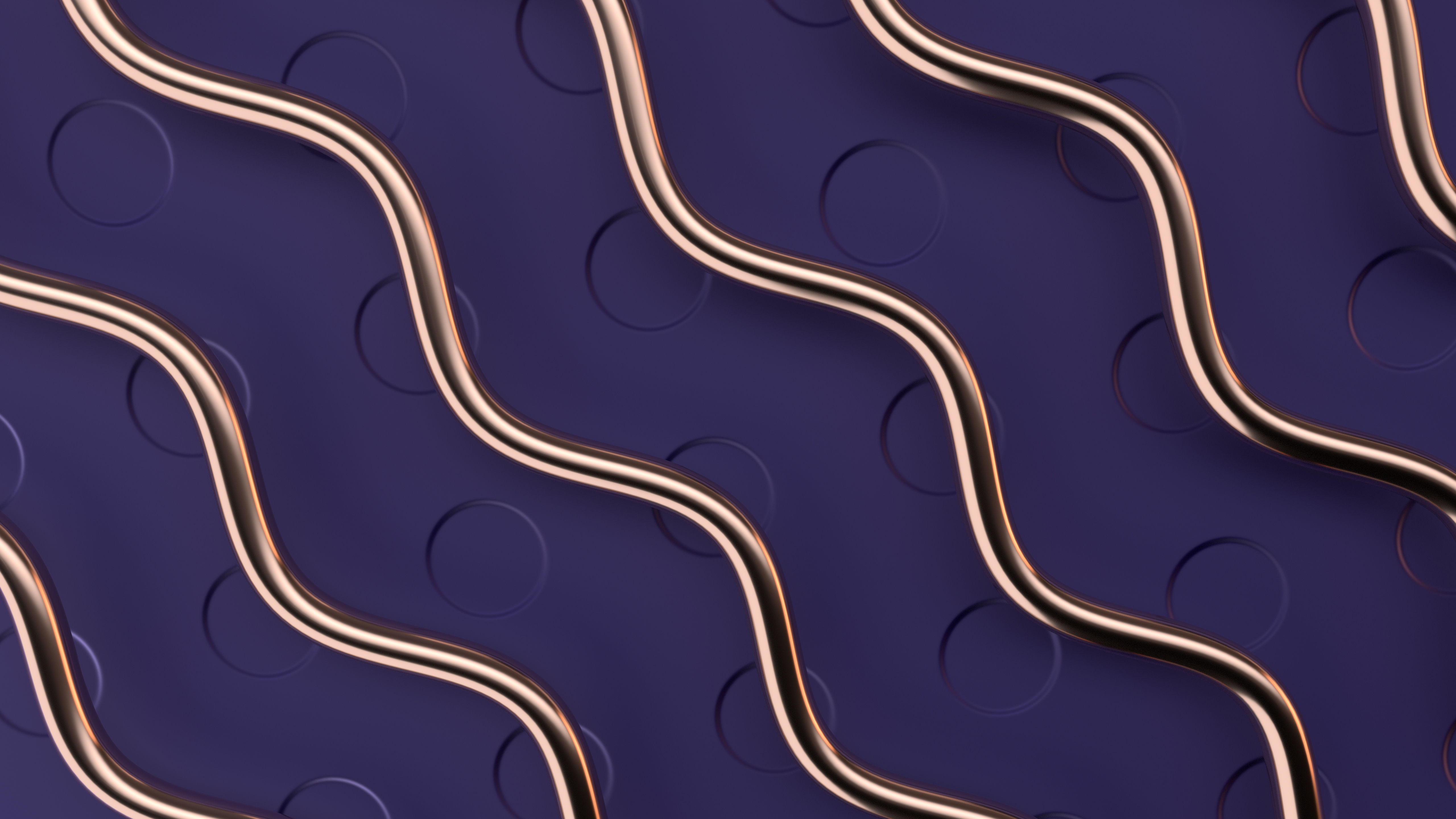 Golden Waves on Purple Background with Circles HD Wallpaper