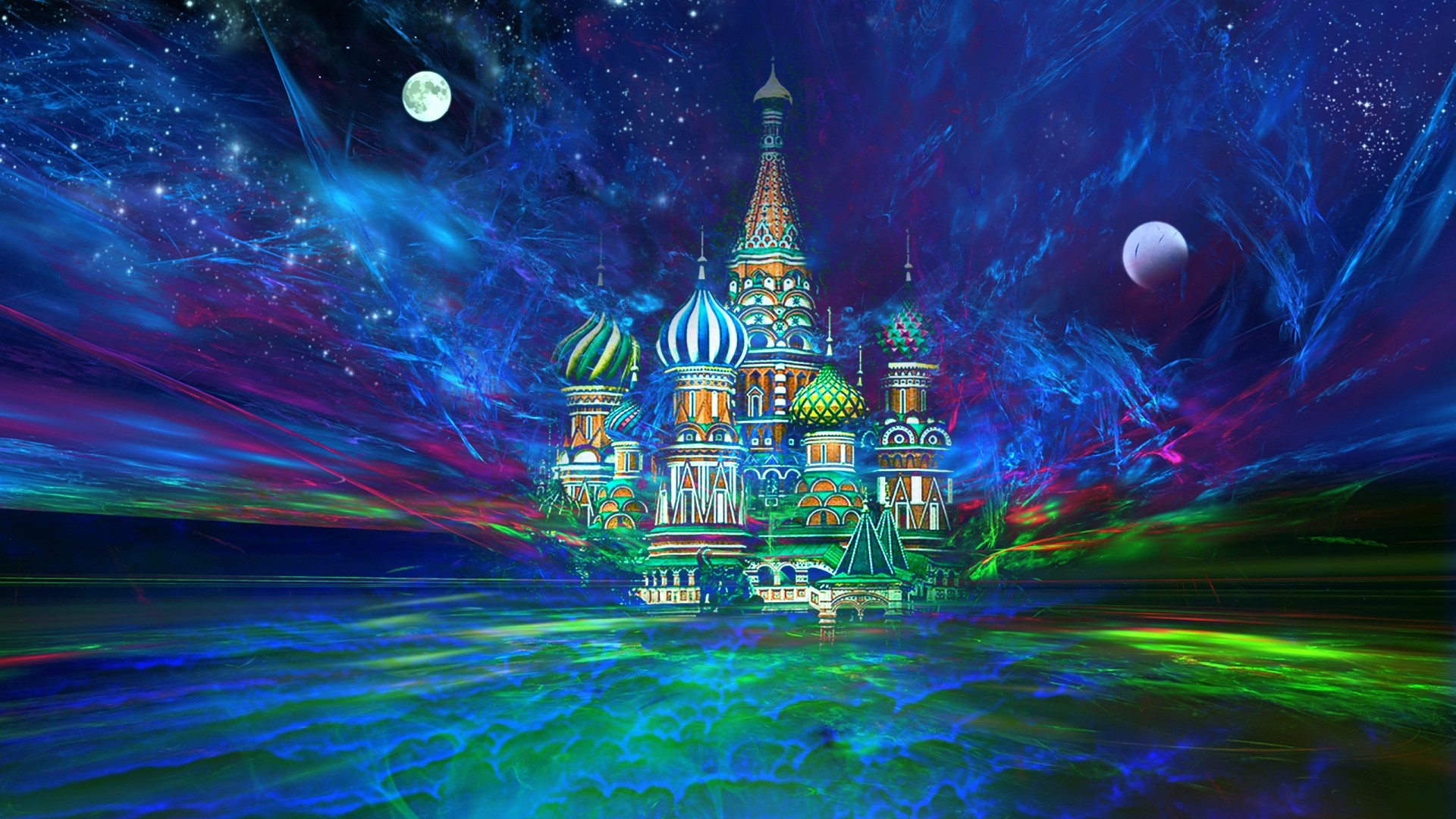 St. Basil's Cathedral in a cosmic landscape HD Wallpaper
