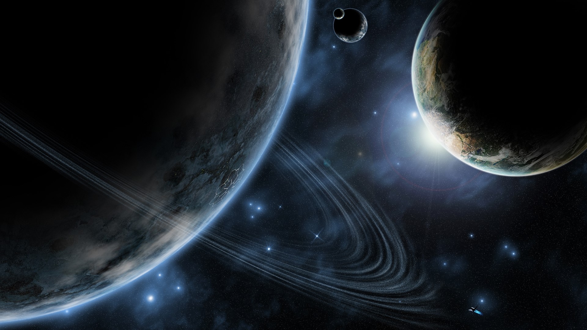 Planets with rings and moons in space HD Wallpaper