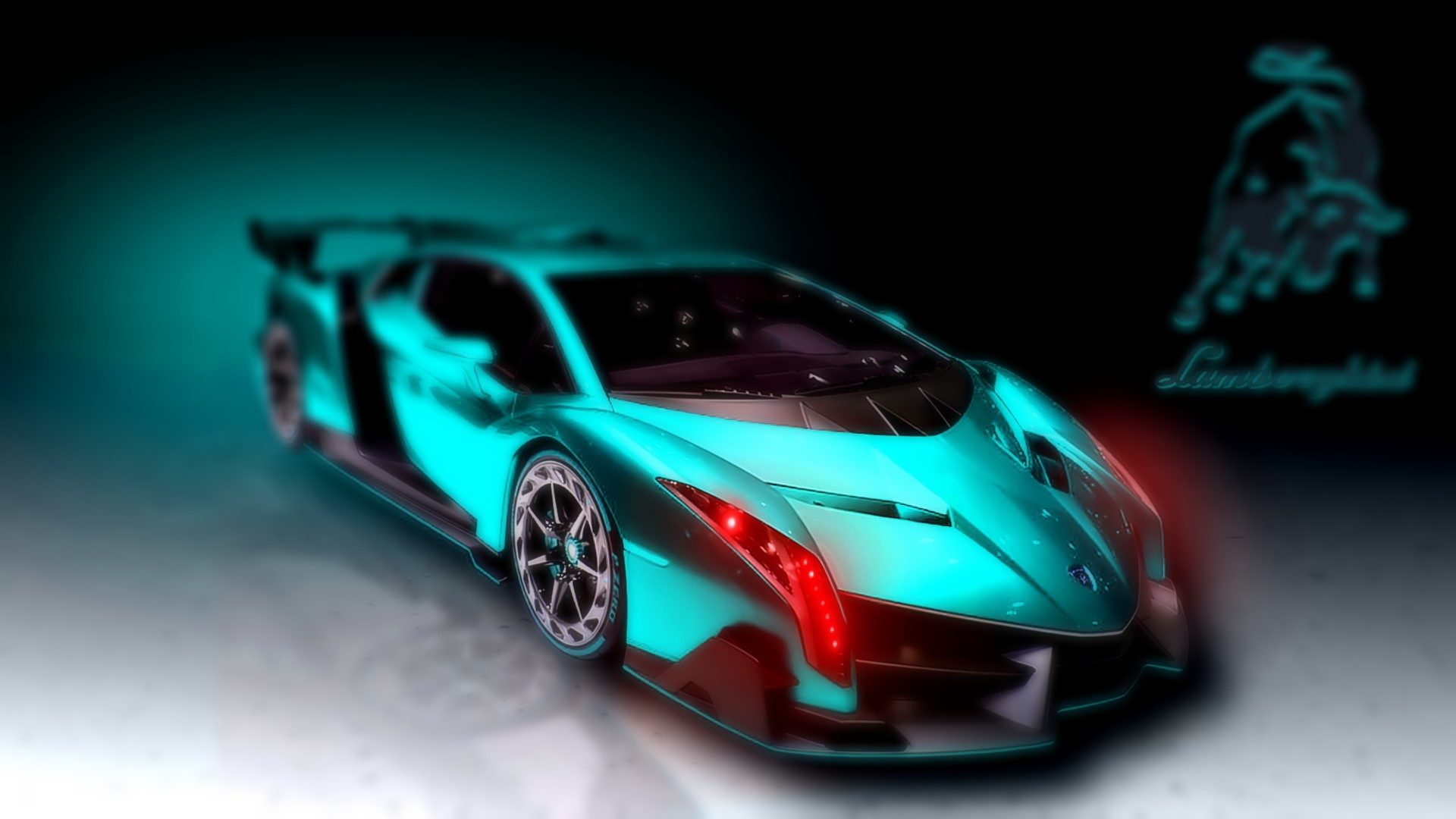 Cyan Lamborghini Veneno with Lamborghini Logo HD Wallpaper