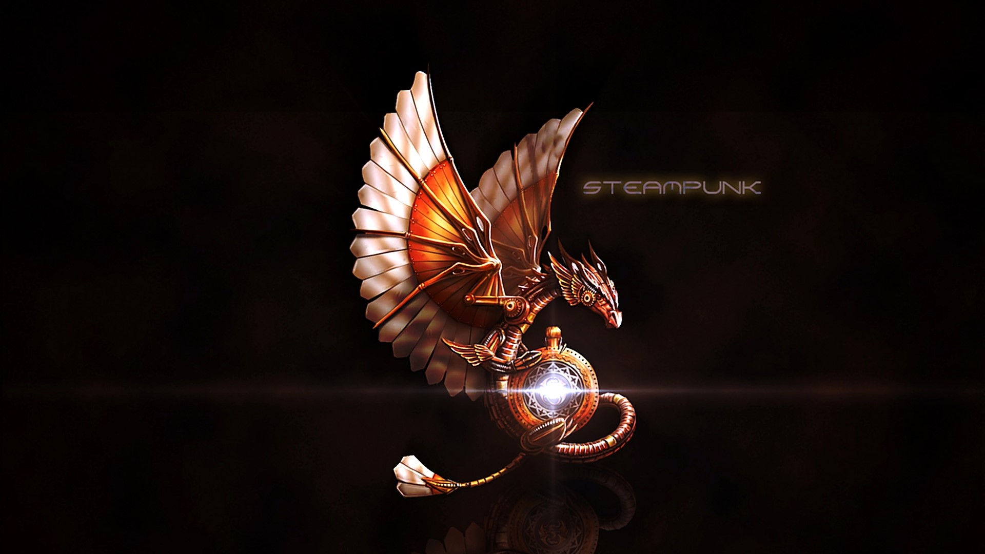 Steampunk dragon figurine with clockwork elements HD Wallpaper