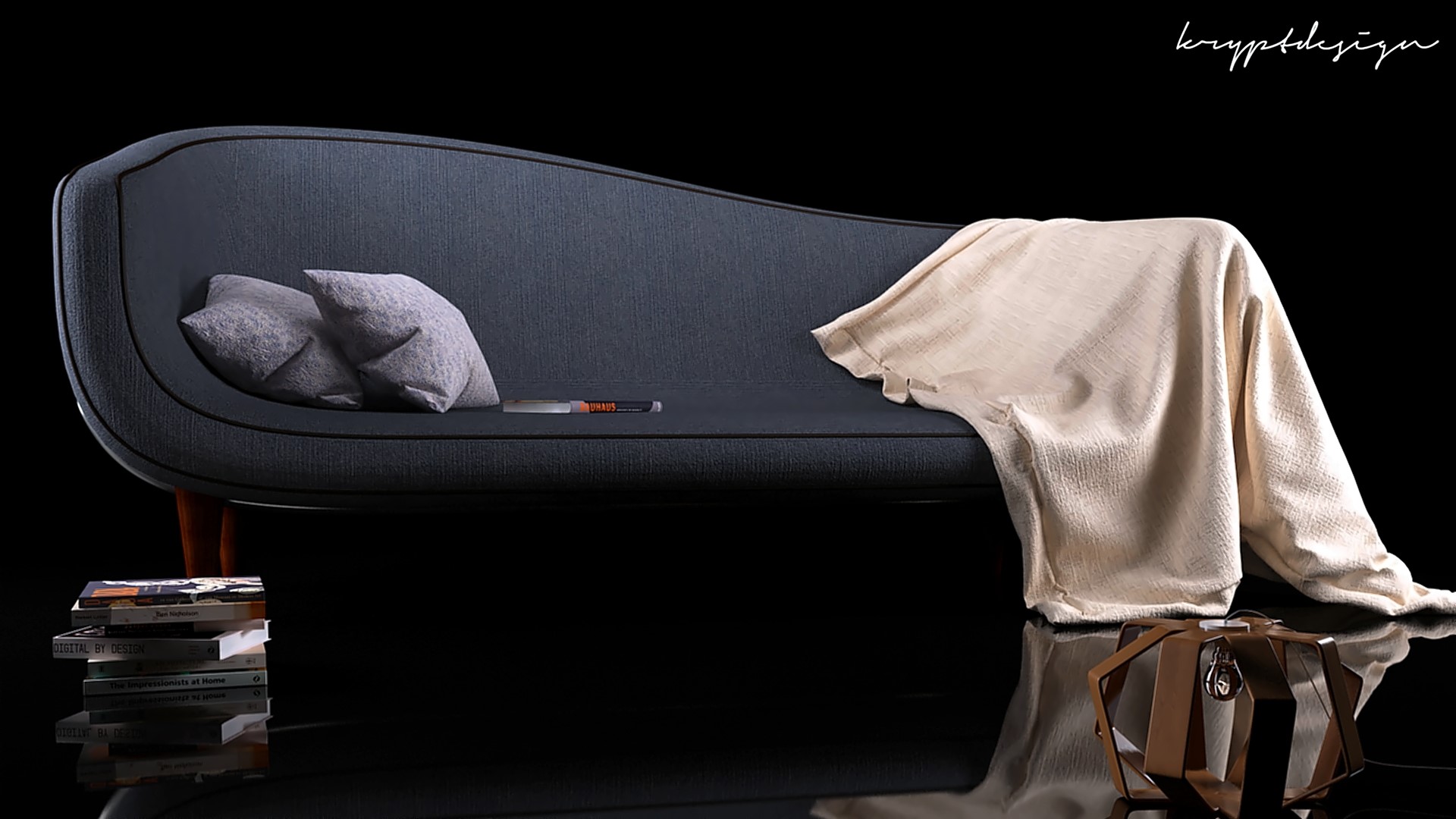 Chaise lounge with pillows and blanket HD Wallpaper