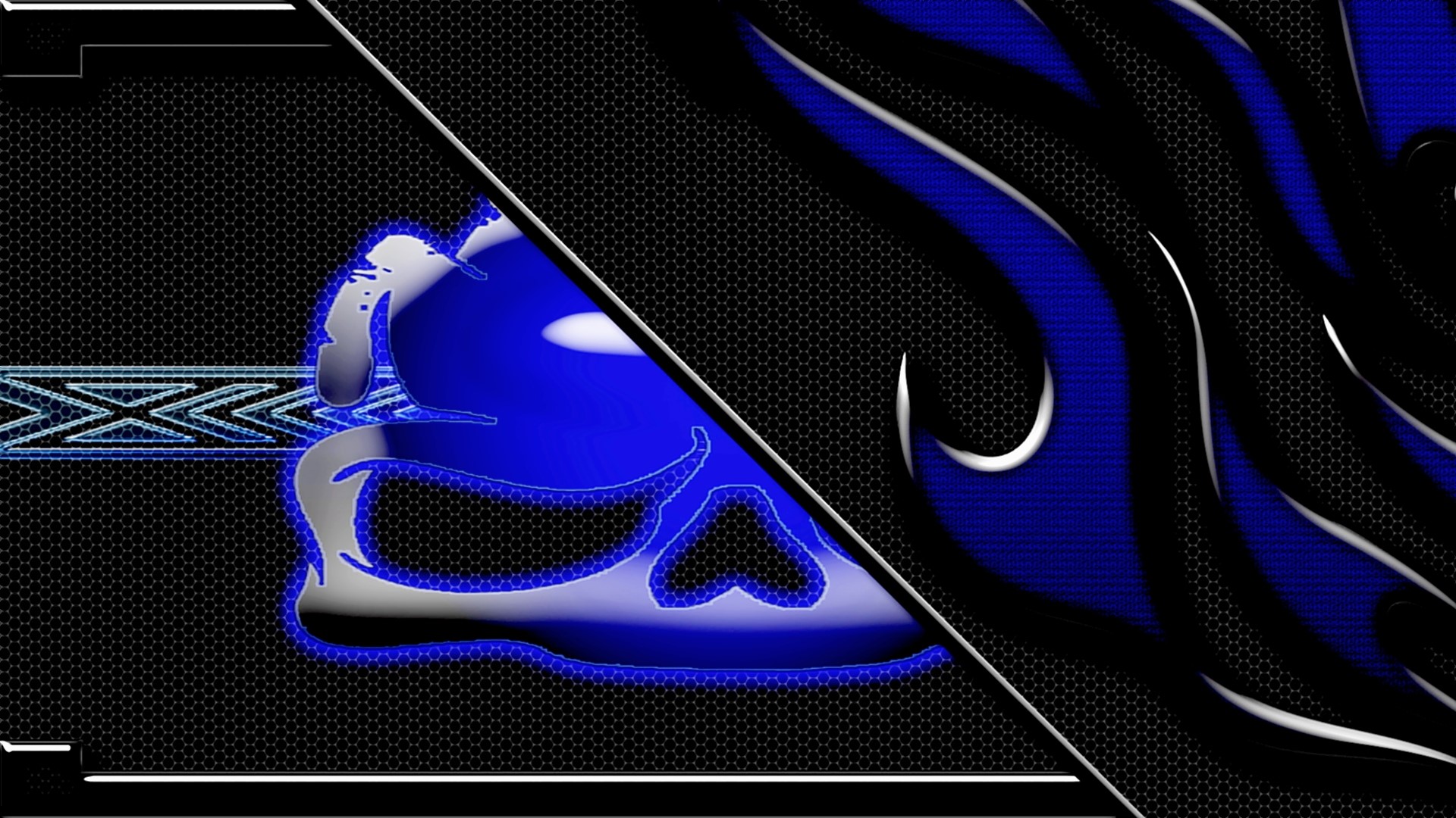 Blue and black abstract design with skull HD Wallpaper