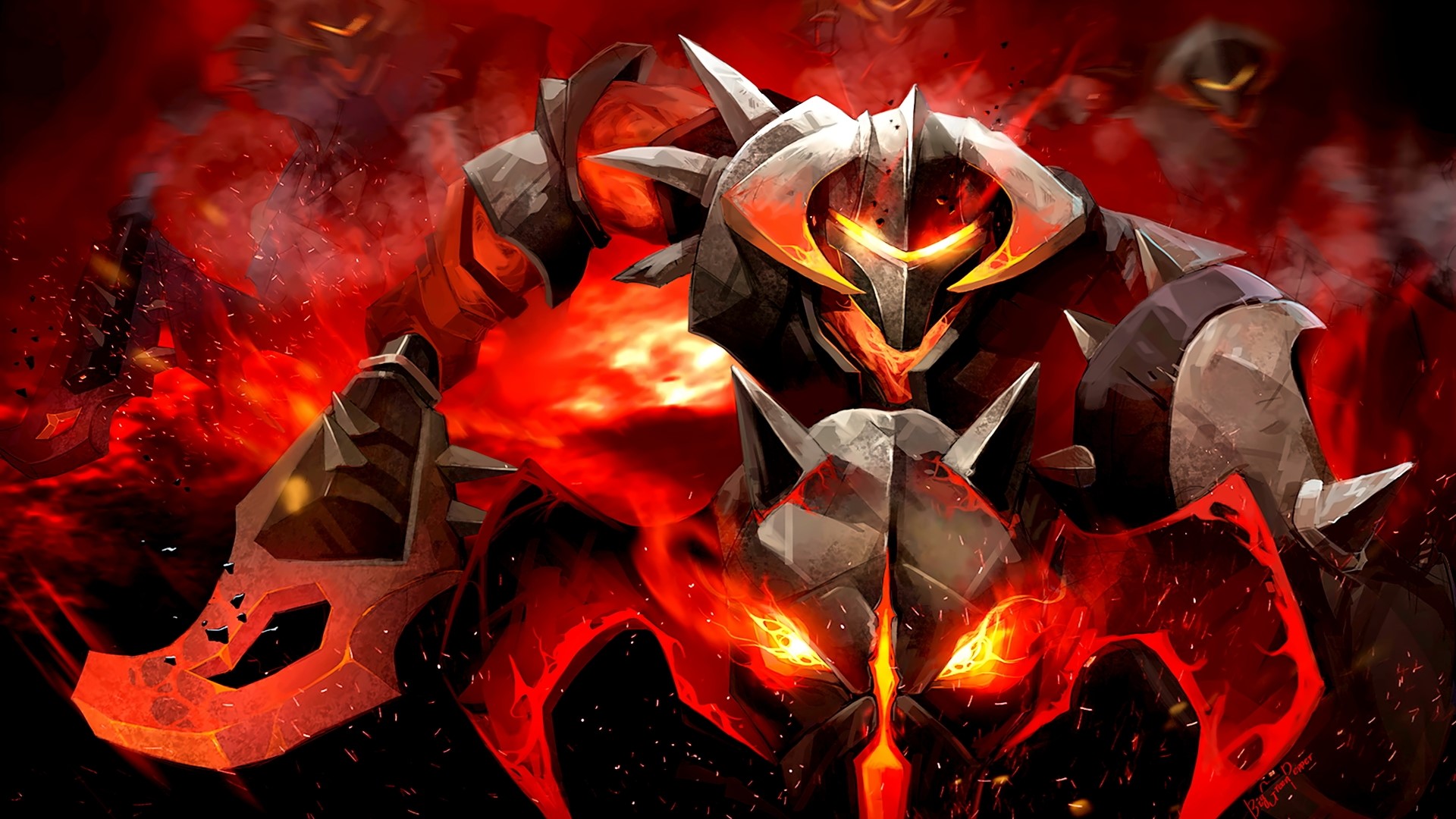 Demon with fiery body and armor HD Wallpaper