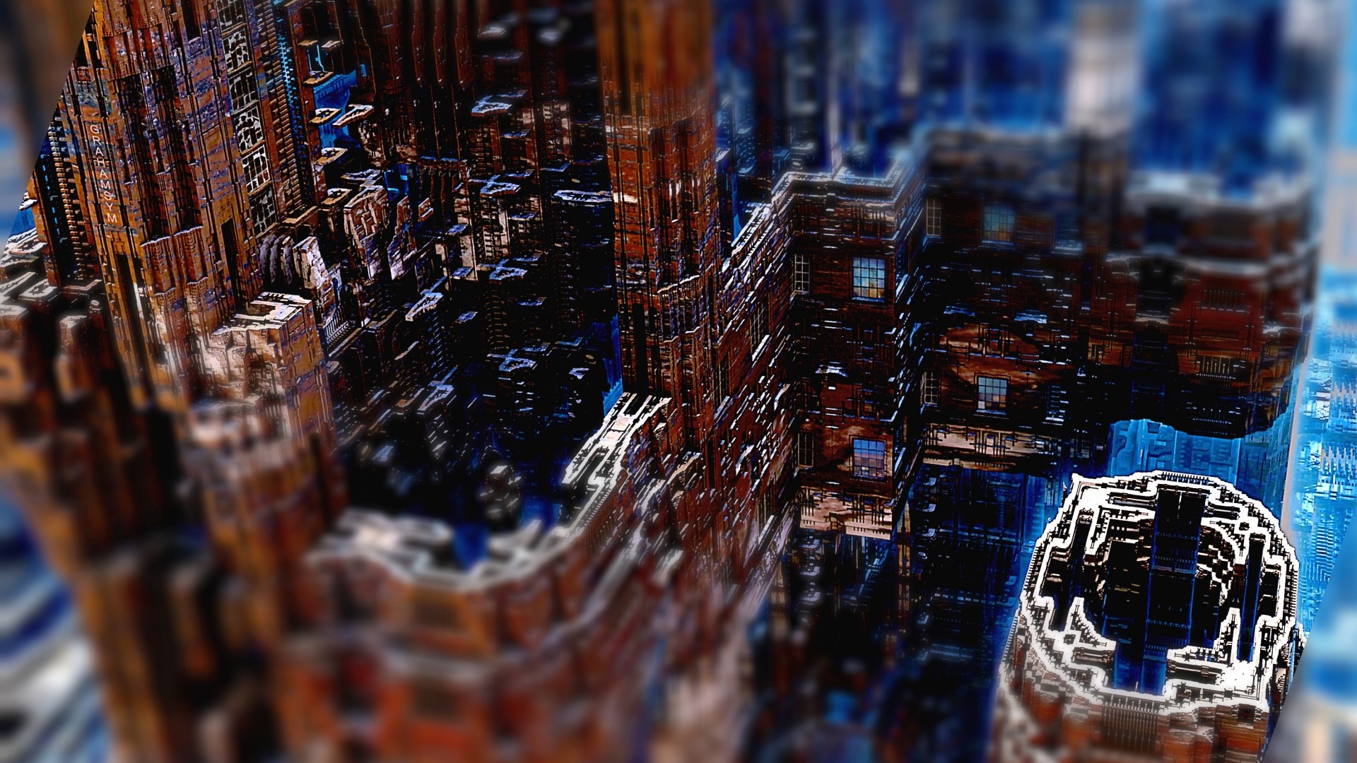 Abstract Fractal Cityscape with Blue and Brown Tones HD Wallpaper