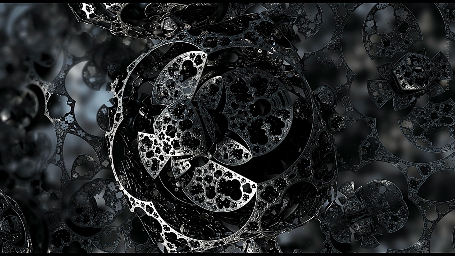 Abstract fractal art with metallic textures HD Wallpaper