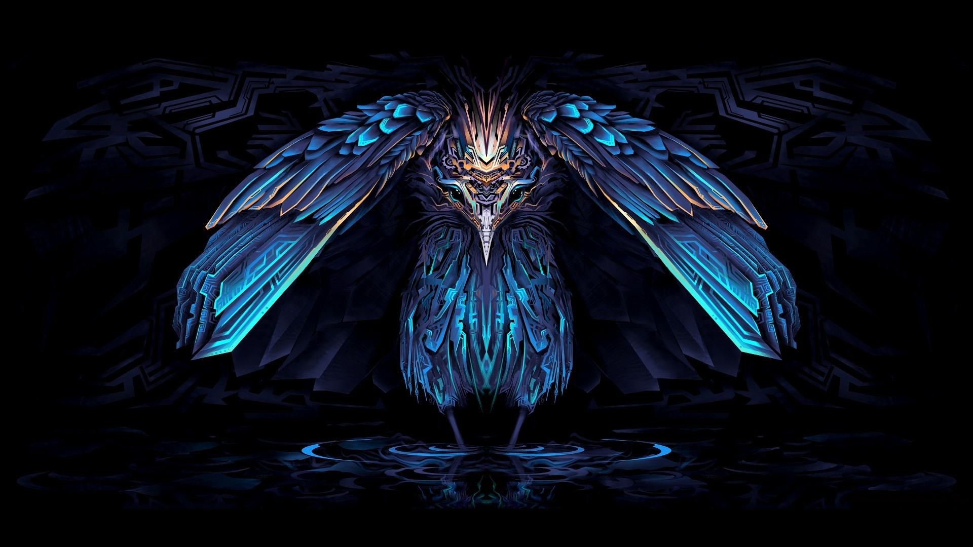 Abstract blue bird creature with glowing wings HD Wallpaper