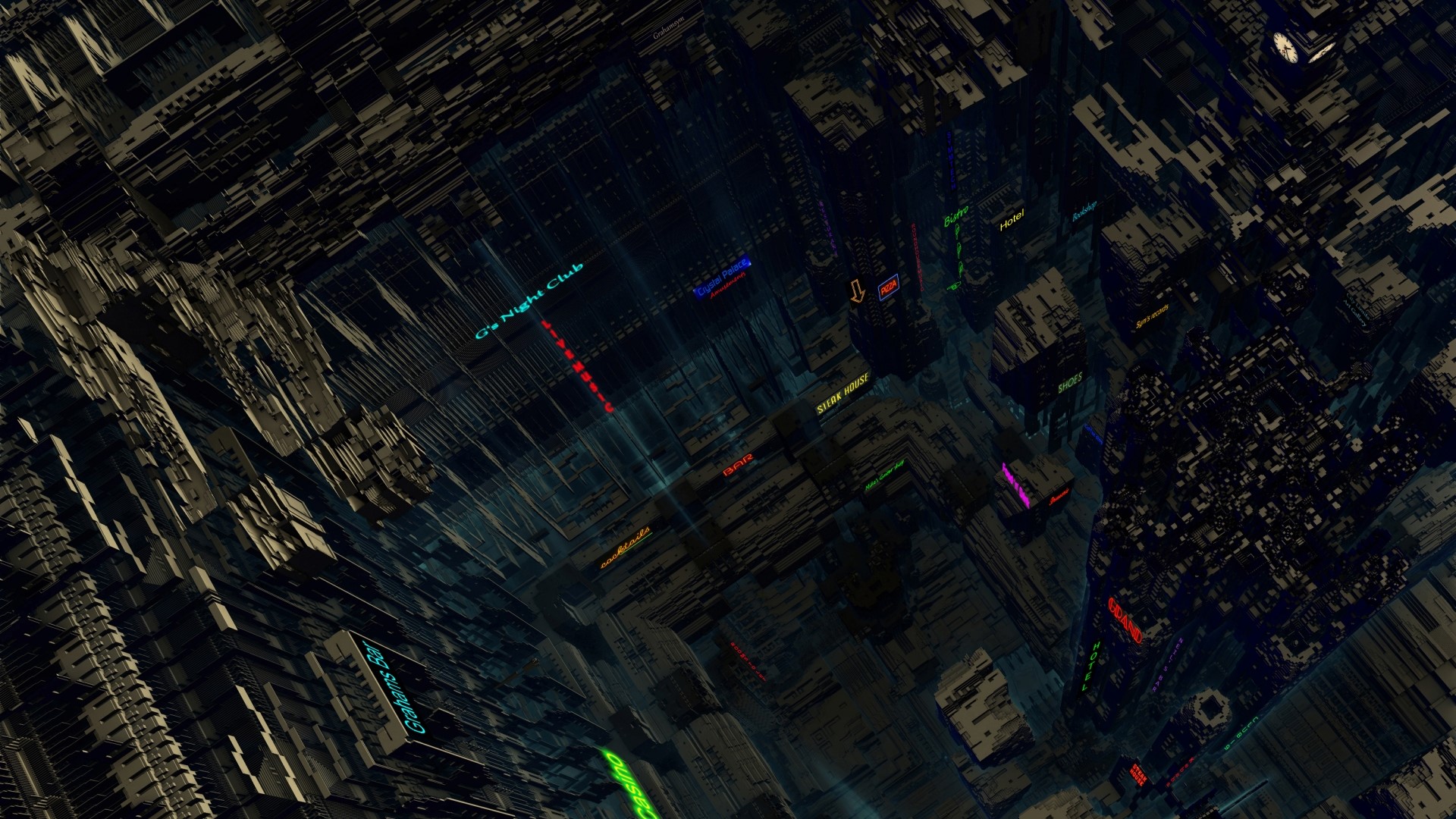 Cyberpunk Cityscape with Neon Signs HD Wallpaper