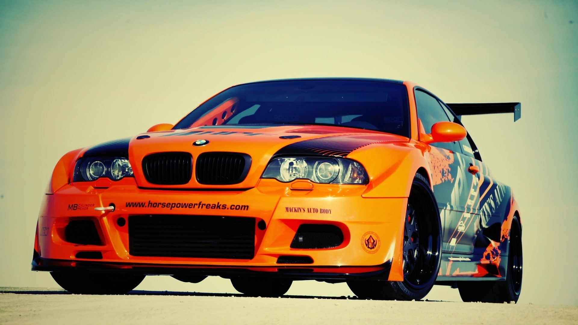 Orange BMW M3 GTR Race Car HD Wallpaper