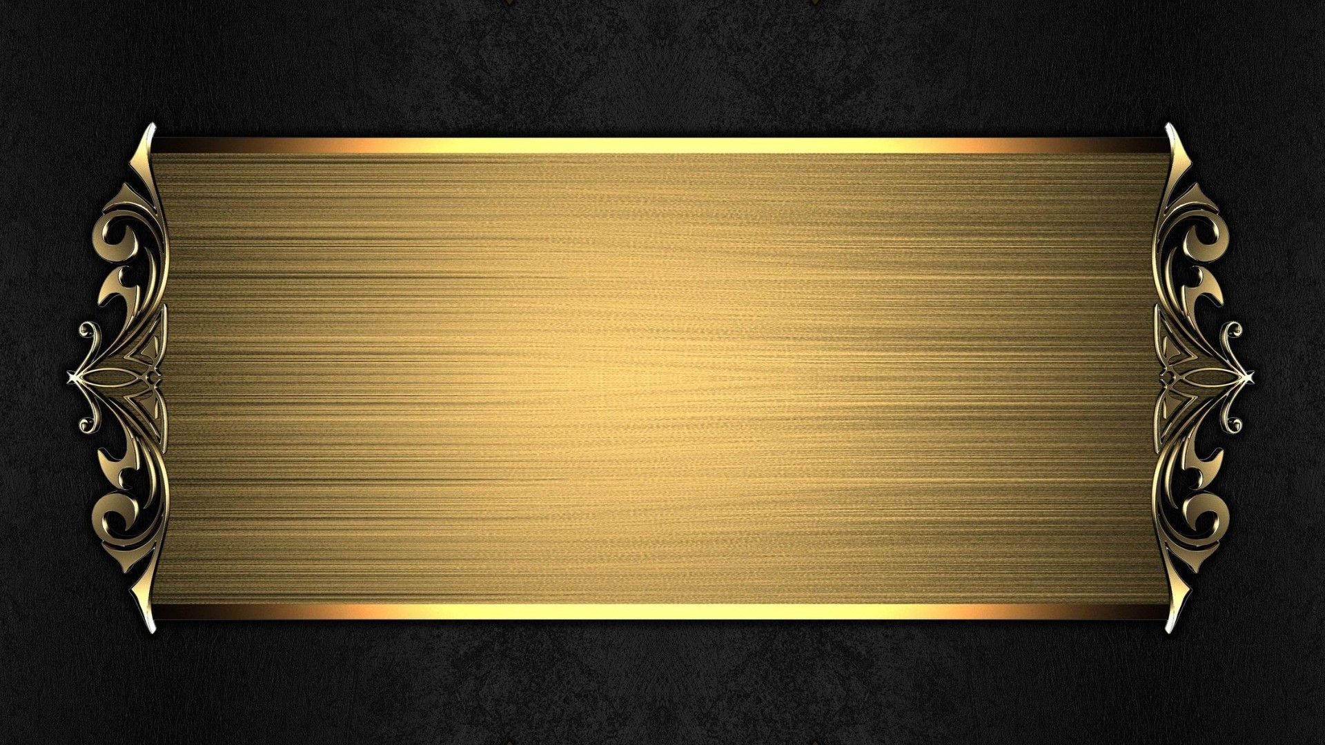 Gold plate with ornate gold trim on black textured background HD Wallpaper